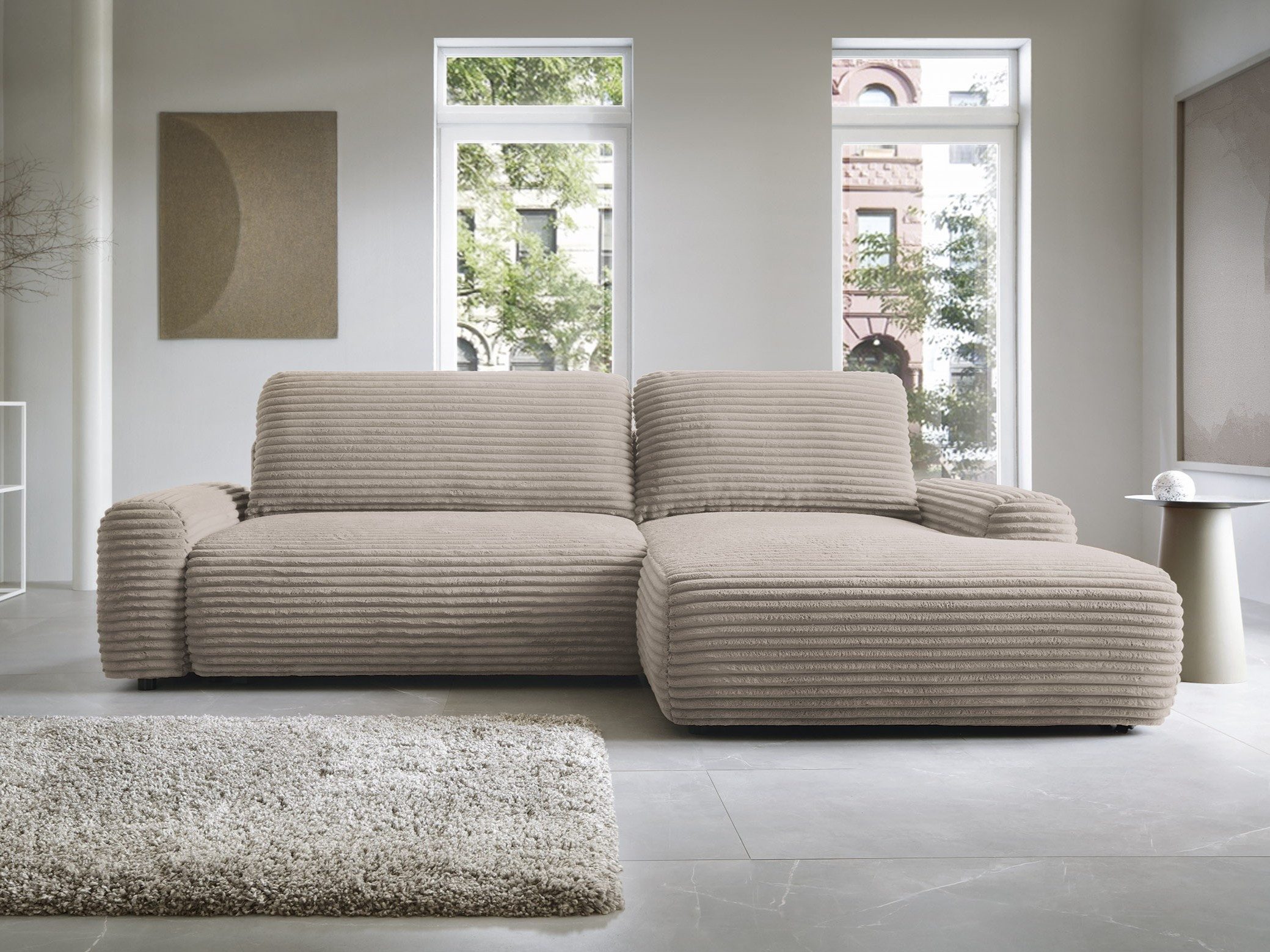 Goldstoff Ecksofa mit Schlaffunktion und Bettkasten, Cord Sofa - Modernes S günstig online kaufen