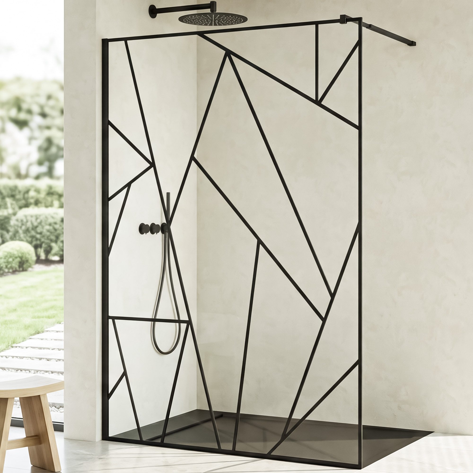 Mai & Mai Duschwand Duschabtrennung ESG-Sicherheitsglas Schwarz 120 x 200 cm Br01Plus-GM, ESG-Sicherheitsglas, Walk-In Dusche aus NANO Klarglas mit geometrischem Design
