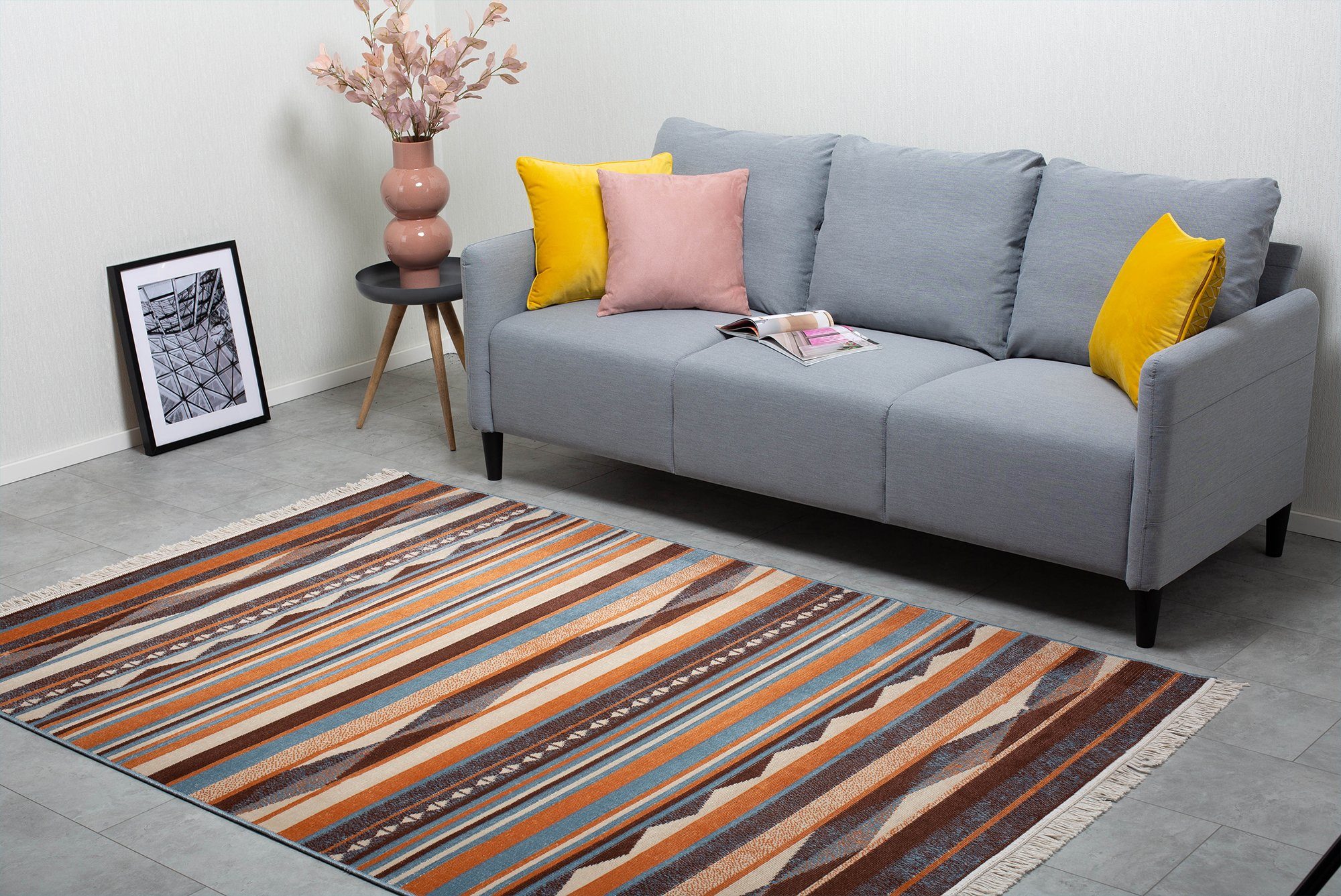 Teppich Fransenteppich Sombrero im Ethno-Stil - flexibel & faltbar für Wohnzimmer/Schlafzimmer/Esszimmer, recycelte Baumwolle und Kunstfaser, Mehrfarbig, DomDeco