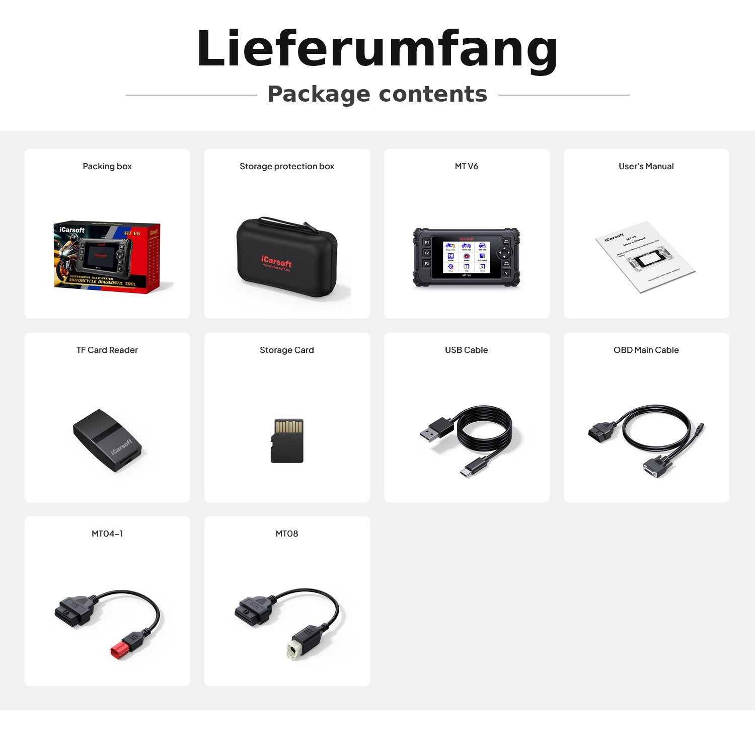 iCarsoft OBD2-Diagnosegerät MT V6 für Honda Motorräder OBD Scanner inkl Adapter +Updates