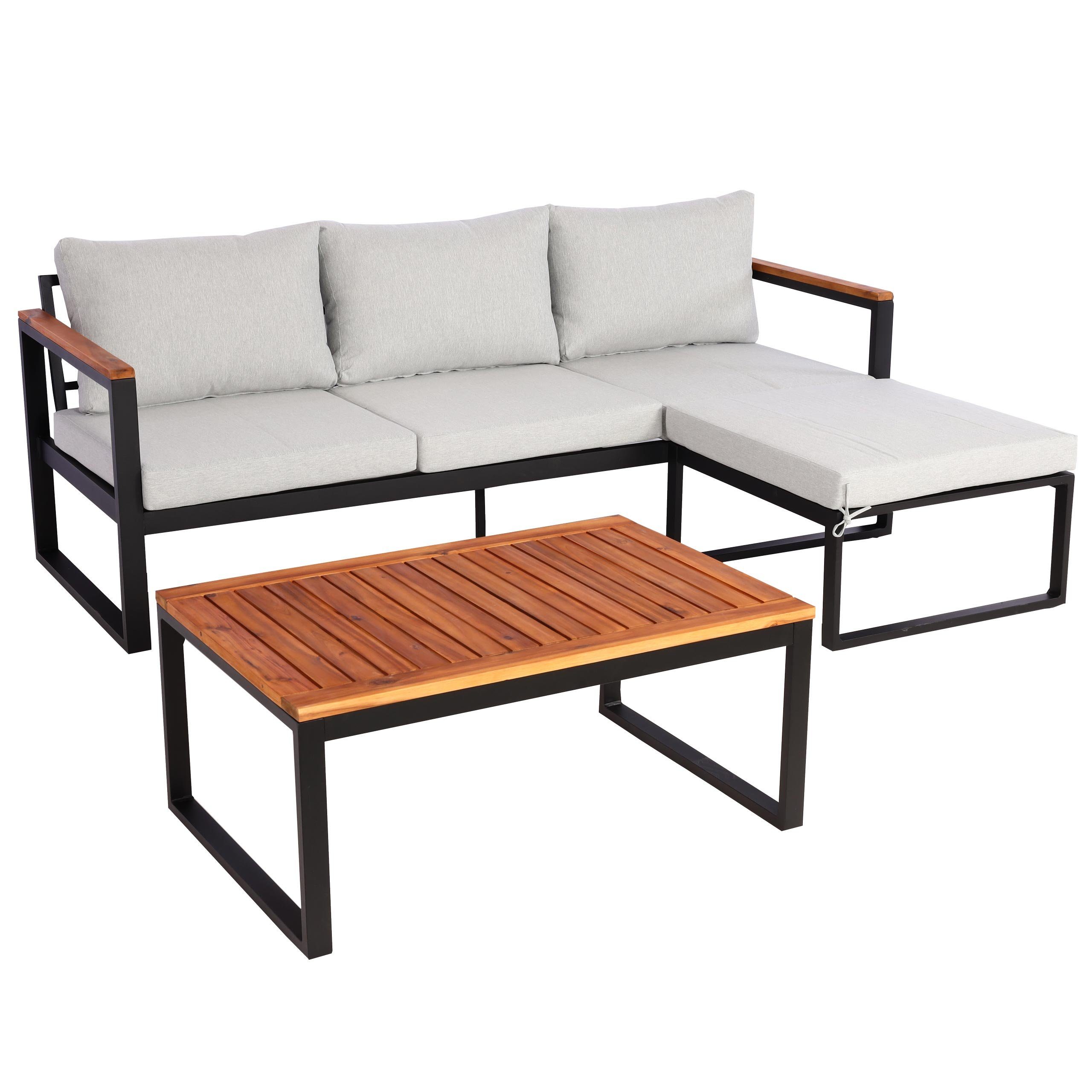 MCW Gartenlounge-Set MCW-L26b, (3-tlg), Inkl.Sitz- und Rückenpolster, Mit Schraubfüßen, Mit separater Ottomane