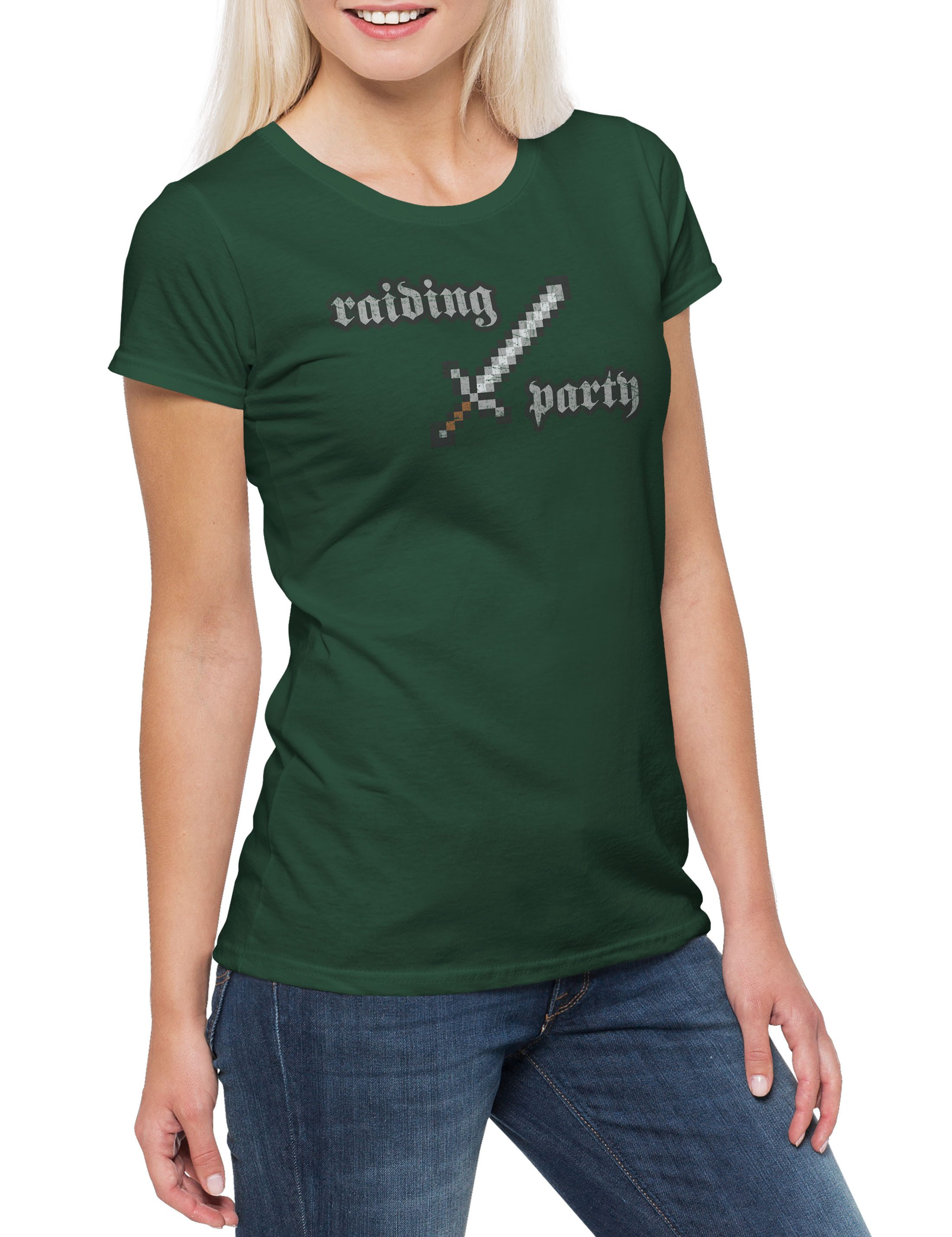 Urban Backwoods Print-Shirt Raiding Party Damen T-Shirt MMO MMORPG Raid Party RPG Role Play (1-tlg) Rollenspiel Healer Heiler Dungeons