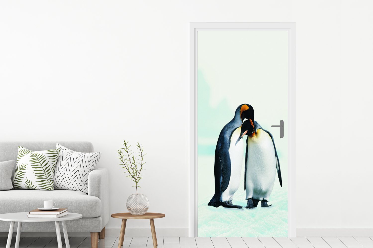 Familie, Türtapete für - Schnee bedruckt, - Pinguine Tür, cm MuchoWow (1 St), Türaufkleber, Matt, 75x205 Fototapete