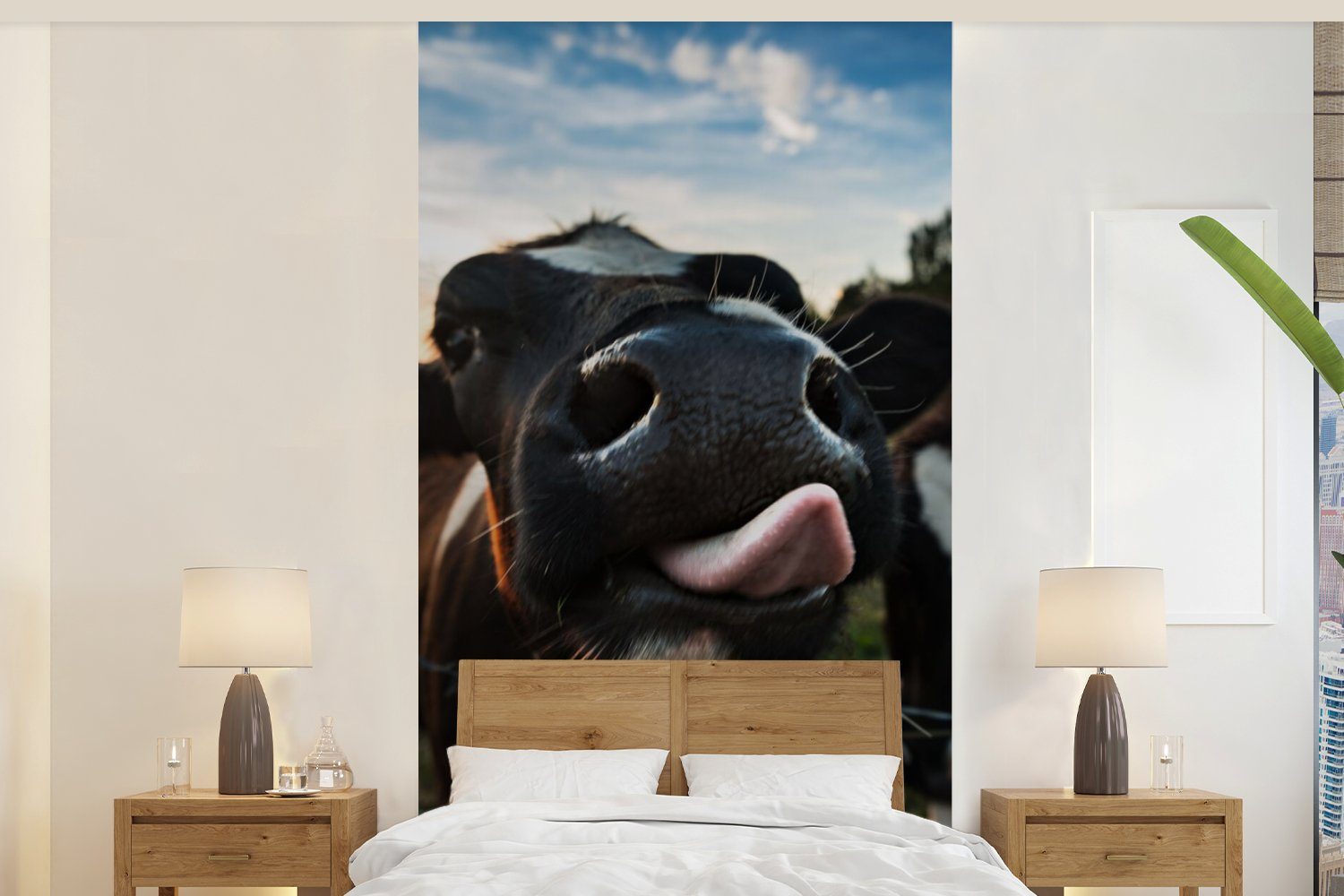 MuchoWow Fototapete Kuh - Tiere - Natur - Ausgezeichnete Zunge, Matt, bedruckt, (2 St), Vliestapete für Wohnzimmer Schlafzimmer Küche, Fototapete