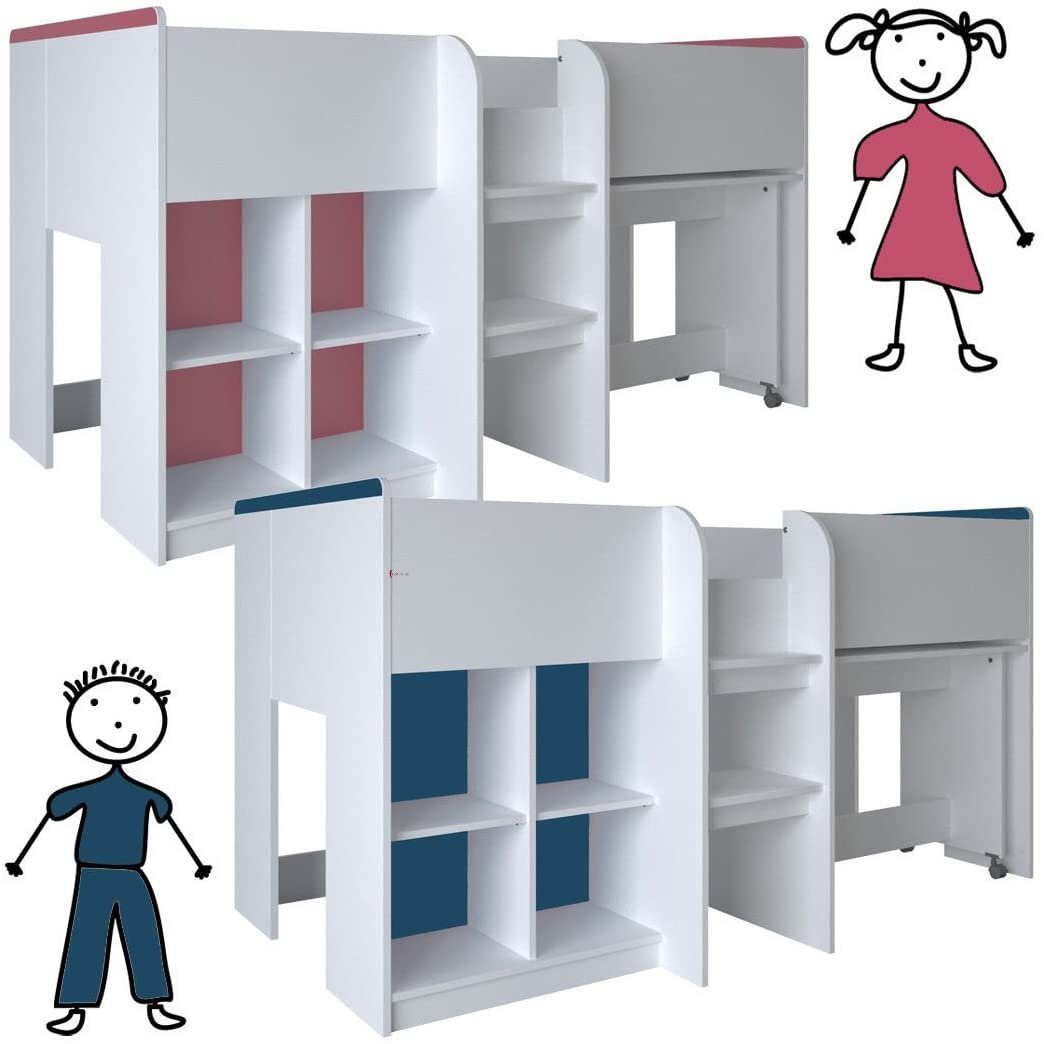 habeig Kinderbett »Kinderbett HOCHBETT weiß rosa/blau Schreibtisch Regal  Treppe KOMBIBETT 90x190cm« online kaufen | OTTO