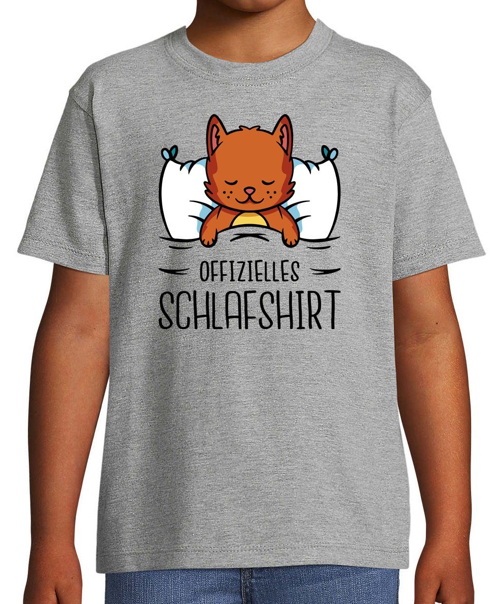 Youth Designz T-Shirt Offizielles Schlafshirt lustigem Grau Shirt mit Jungen Frontprint Katze mit Mädchen für und Kinder