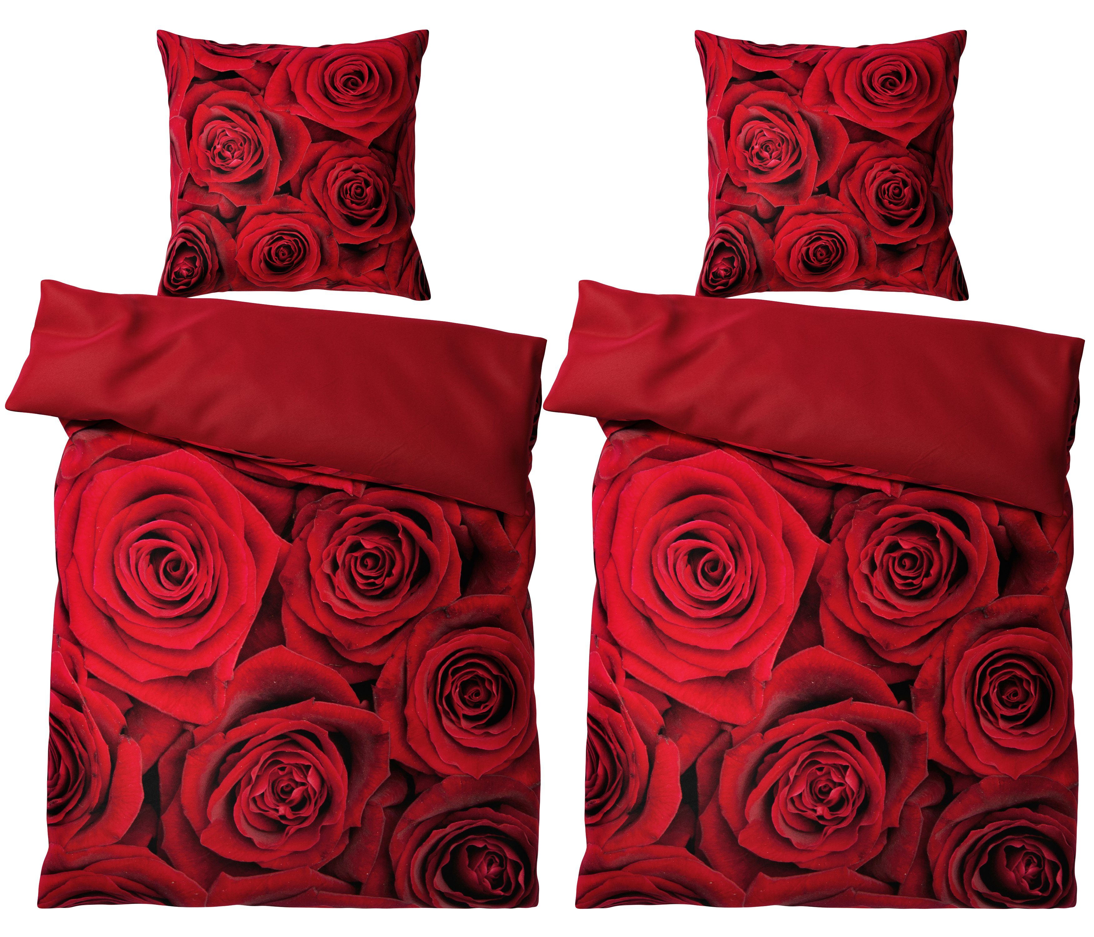 Sanilo Bettwäsche Rosen 135x200 cm, Bettbezug und Kissenbezug, Baumwolle, 4 teilig