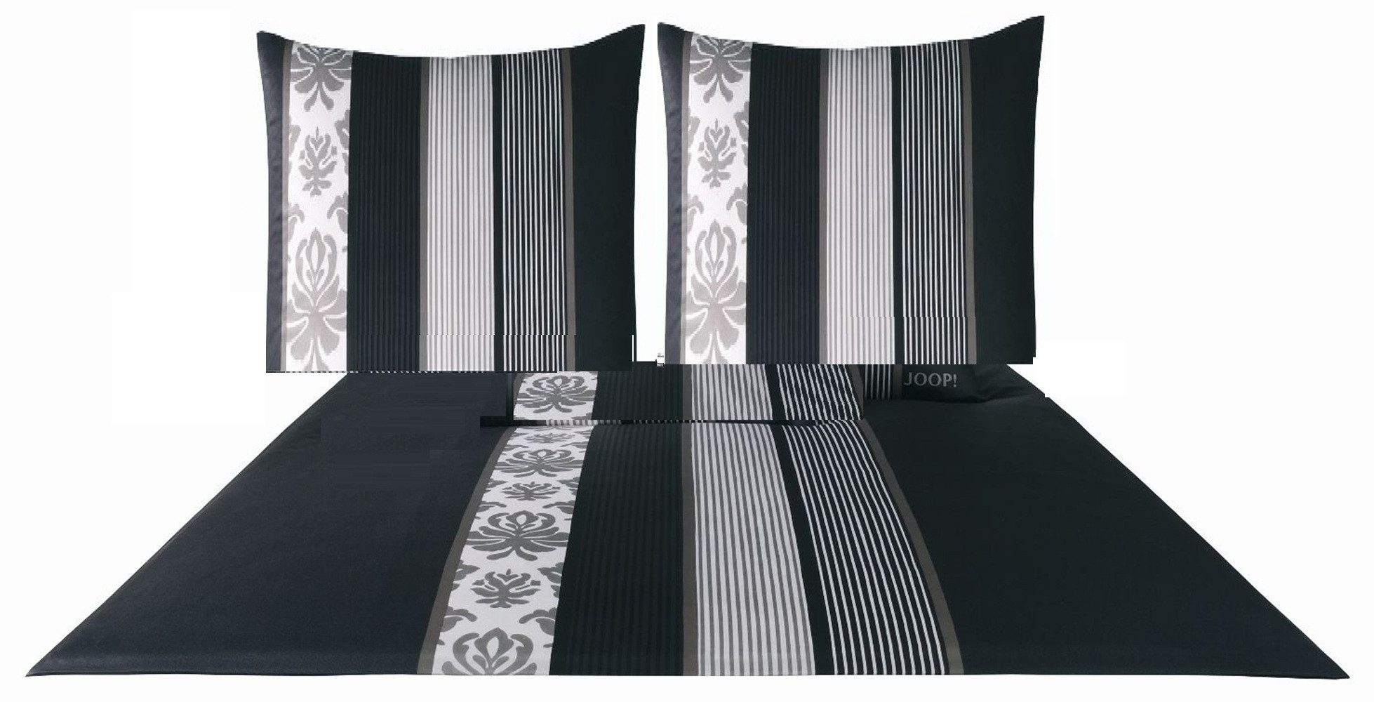 JOOP! Bettwäsche Bettwäsche Ornament Stripes 4022-999 Schwarz, 3 teilig, glatte Oberfläche
