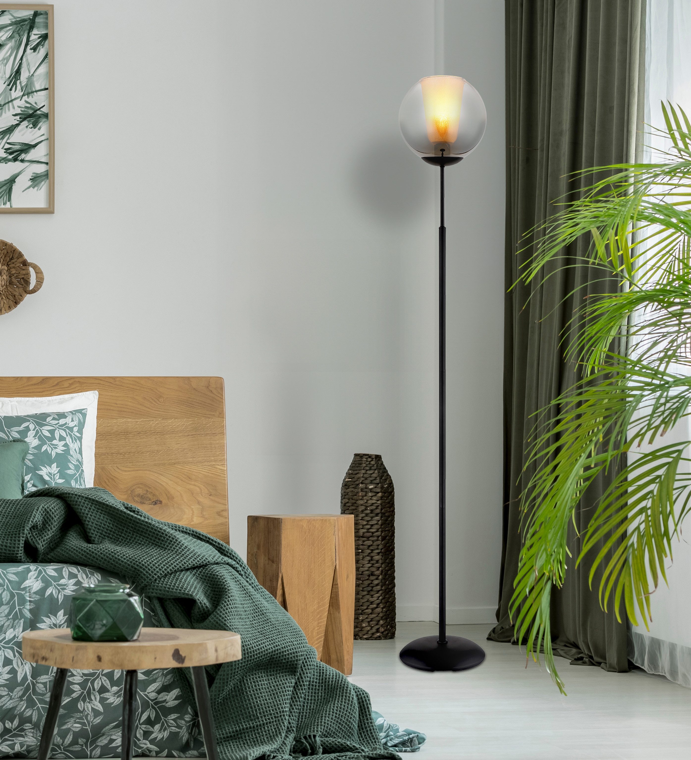 GLOBO LIGHTING Stehlampe BARRY, ohne Leuchtmittel, Stehlampe/Metall/Glaskugel rauchfarben/Glaskristalle klar