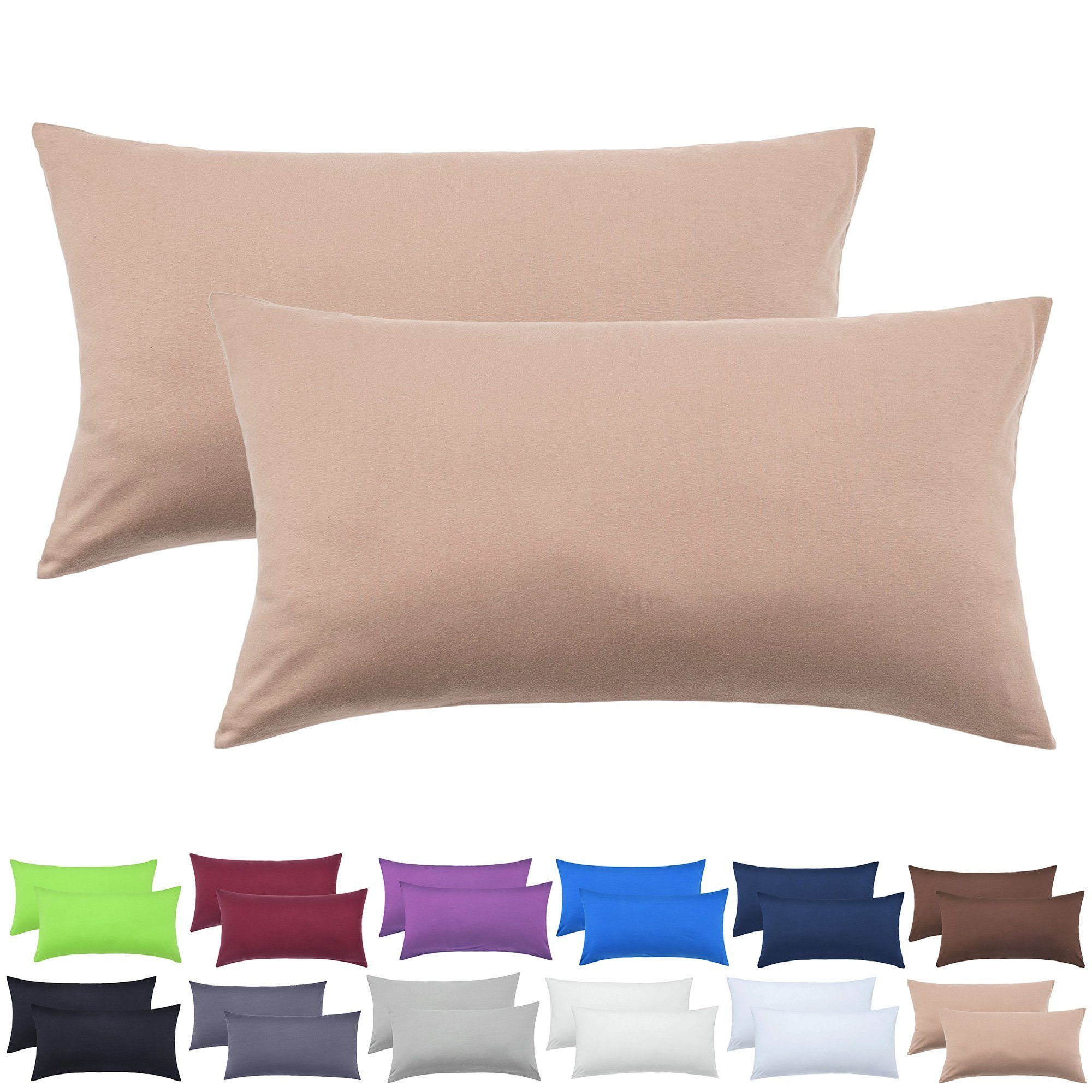 NatureMark Наволочки 2er Pack Jersey Kissenbezug Kissenhülle, (2 Stück), Kissenhülle in vielen Größen und Farben (40 x 60 cm, Sand / Beige)
