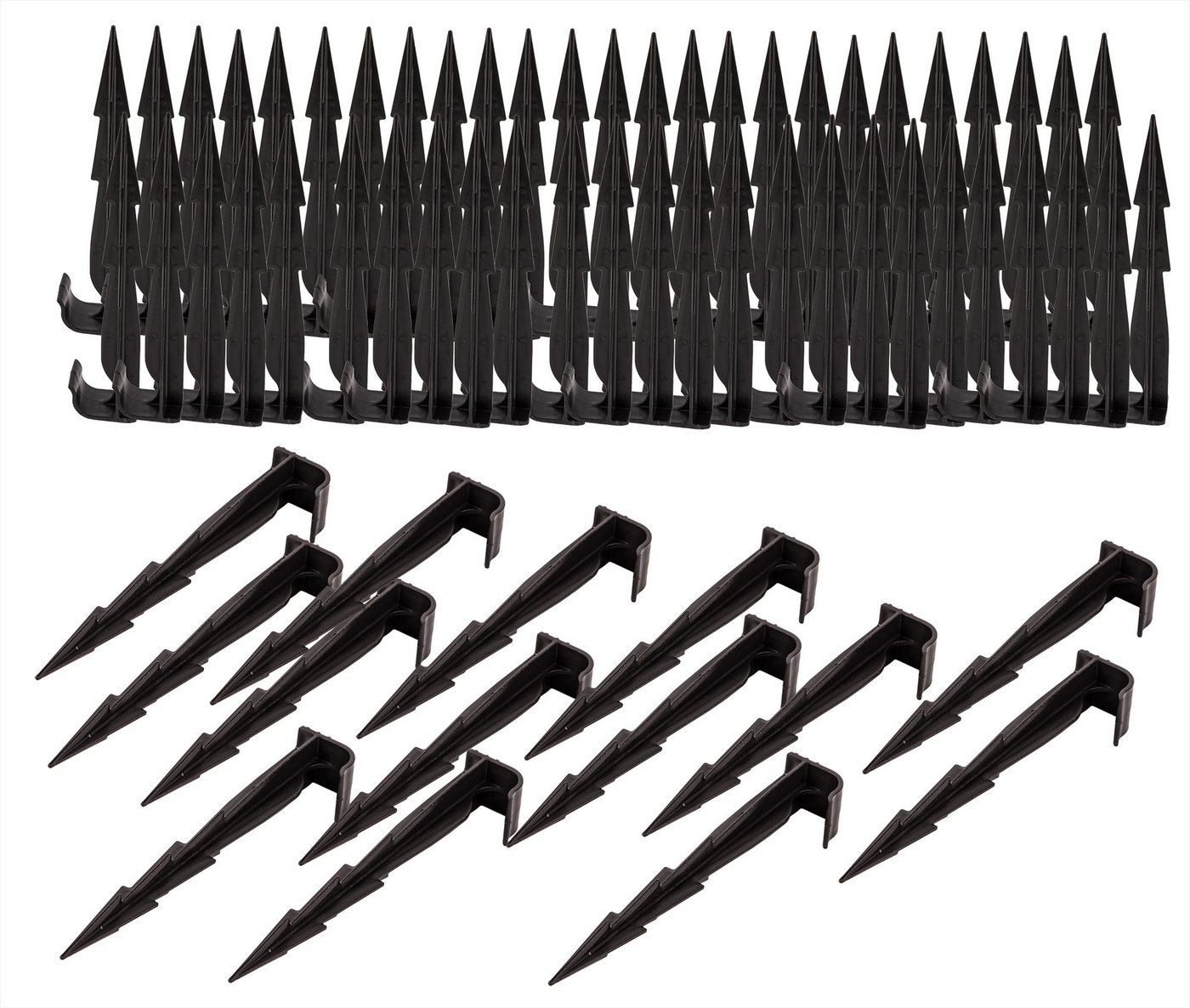 BigDean Bodenanker 100er Set Erdanker 16cm – Stabile Ankerhaken für Schläuche & Kabel -, für Bewässerung, Mähroboter-Kabel & Gartenvlies., Zur Montage in Erde Eindrücken oder Einschlagen., (Packung, 100-St., Erdnägel), 2 Widerhaken, UV-Beständig, Robust,