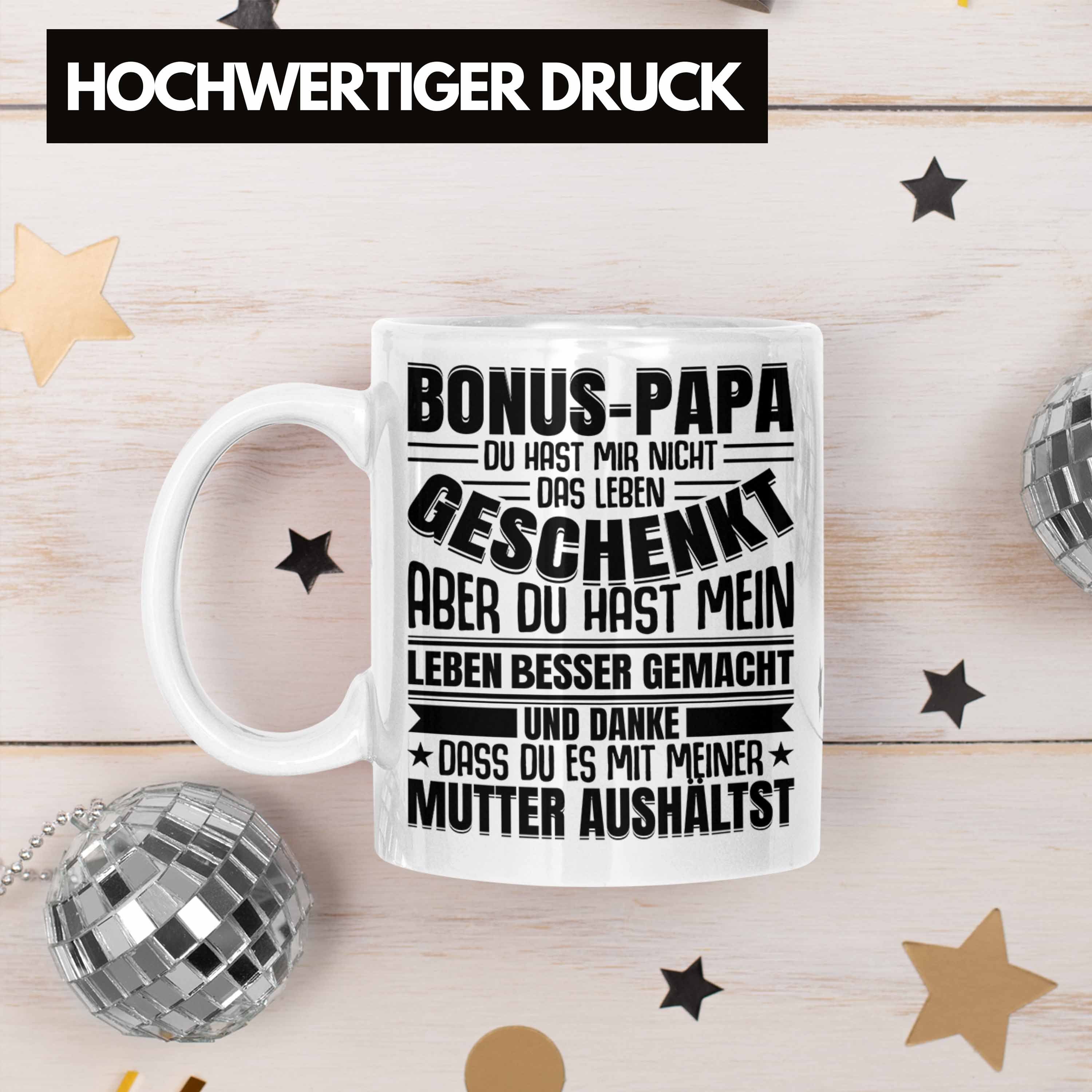 Vatertag Weiss Bonus Lustiger Trendation - Tasse Spruch Tasse Geschenk Stiefpapa Stiefvater Geschenkidee Trendation