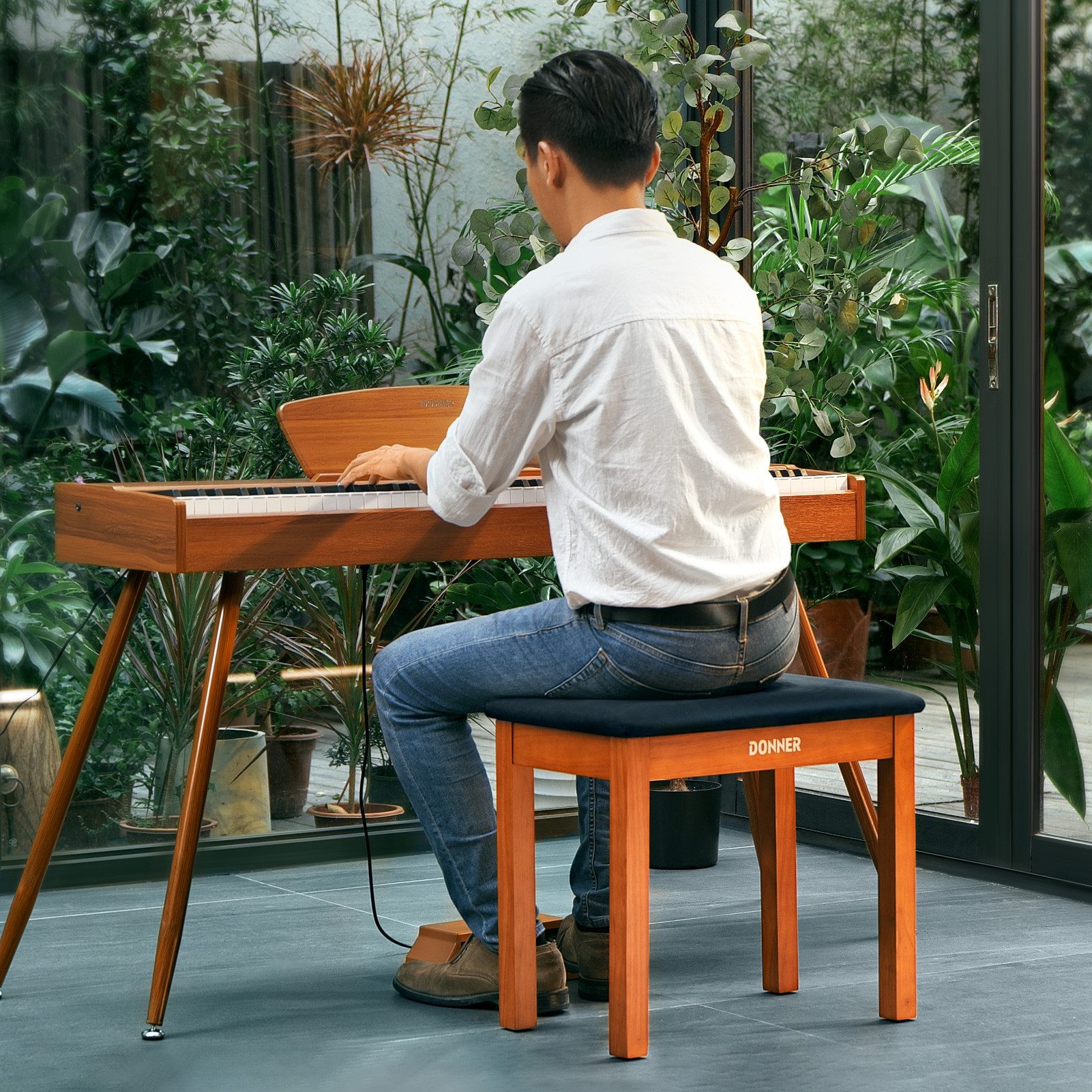 Donner Klavierbank Klavierbank mit Stauraum Keyboardbank mit hochdichtem Wildlederkissen