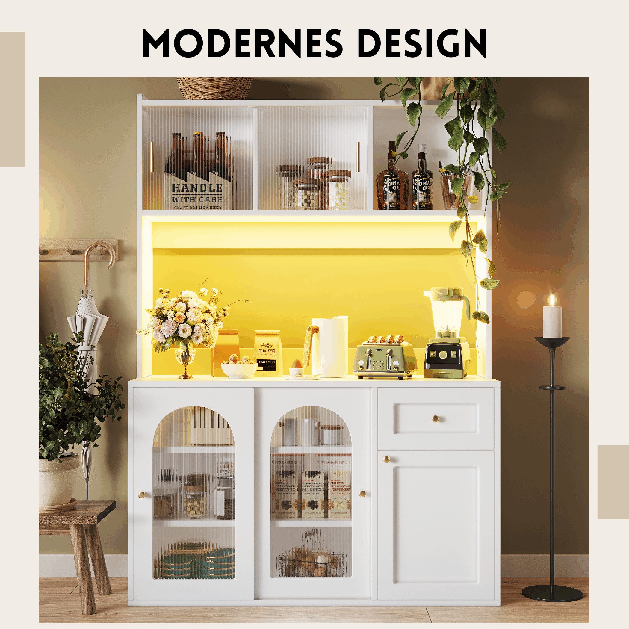 SeedWave Buffet Küchenschrank Mehrzweckschrank mit LED-Beleuchtung, Glas-Sc günstig online kaufen