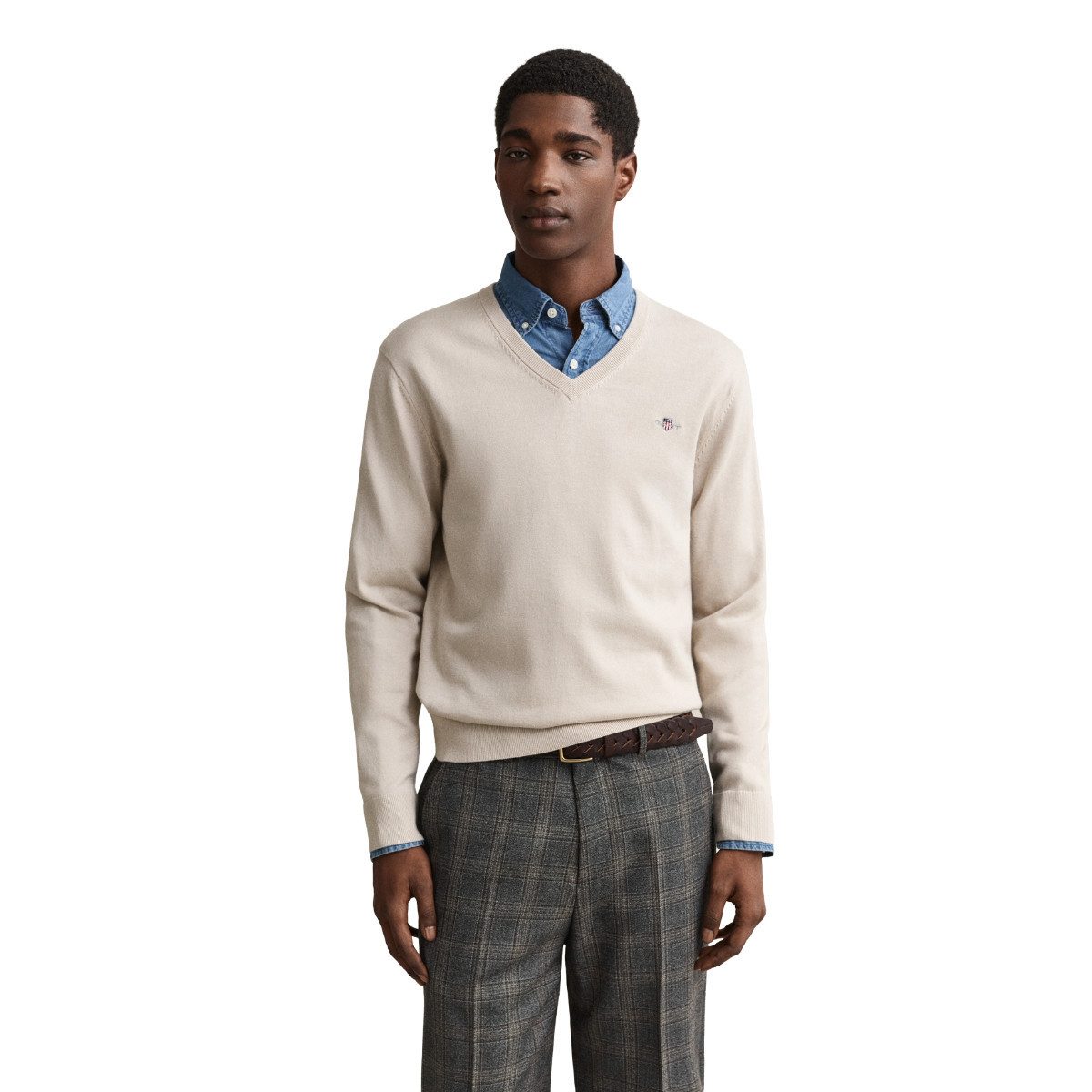 Gant Rundhalspullover 8030762 Herren Klassischer Baumwollpullover mit GANT Archive-Logo