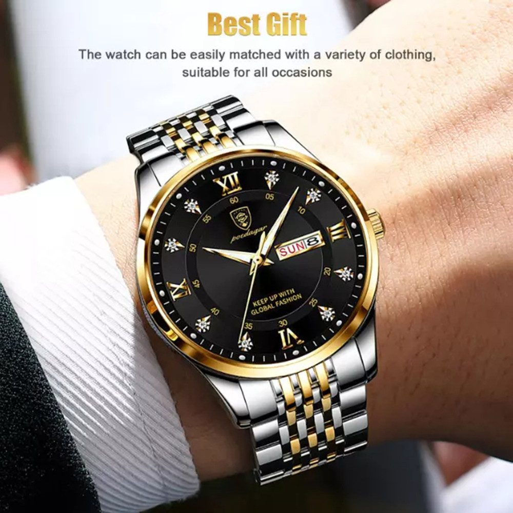 Toomoke Quarzuhr Quarzuhr Herren, Herrenuhr Chronograph, Edelstahlarmband, (Quarzuhr mit Luminous & Kalender, Multifunktions-Armbanduhr für Männer), Wasserdicht 30 m, 41 mm Gehäuse