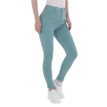 Ital-Design Skinny-fit-Jeans Damen Freizeit Strass Stretch High Waist Jeans in Türkis