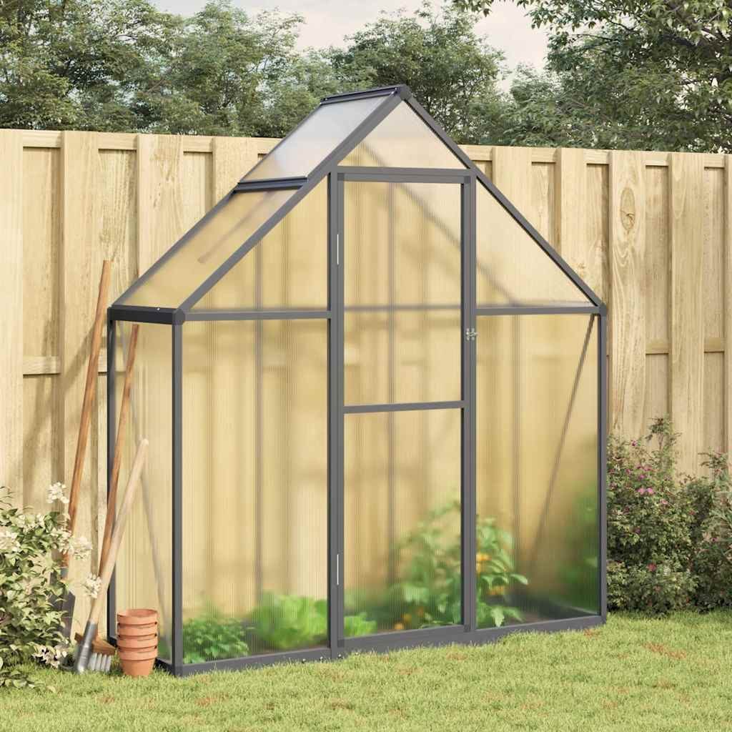furnicato Gewächshaus Anthrazit Transparent 169x58x195 cm mit Aluminiumrahmen, UV-beständiges Pflanzenhaus mit Regenrinne und Lüftungsfenster