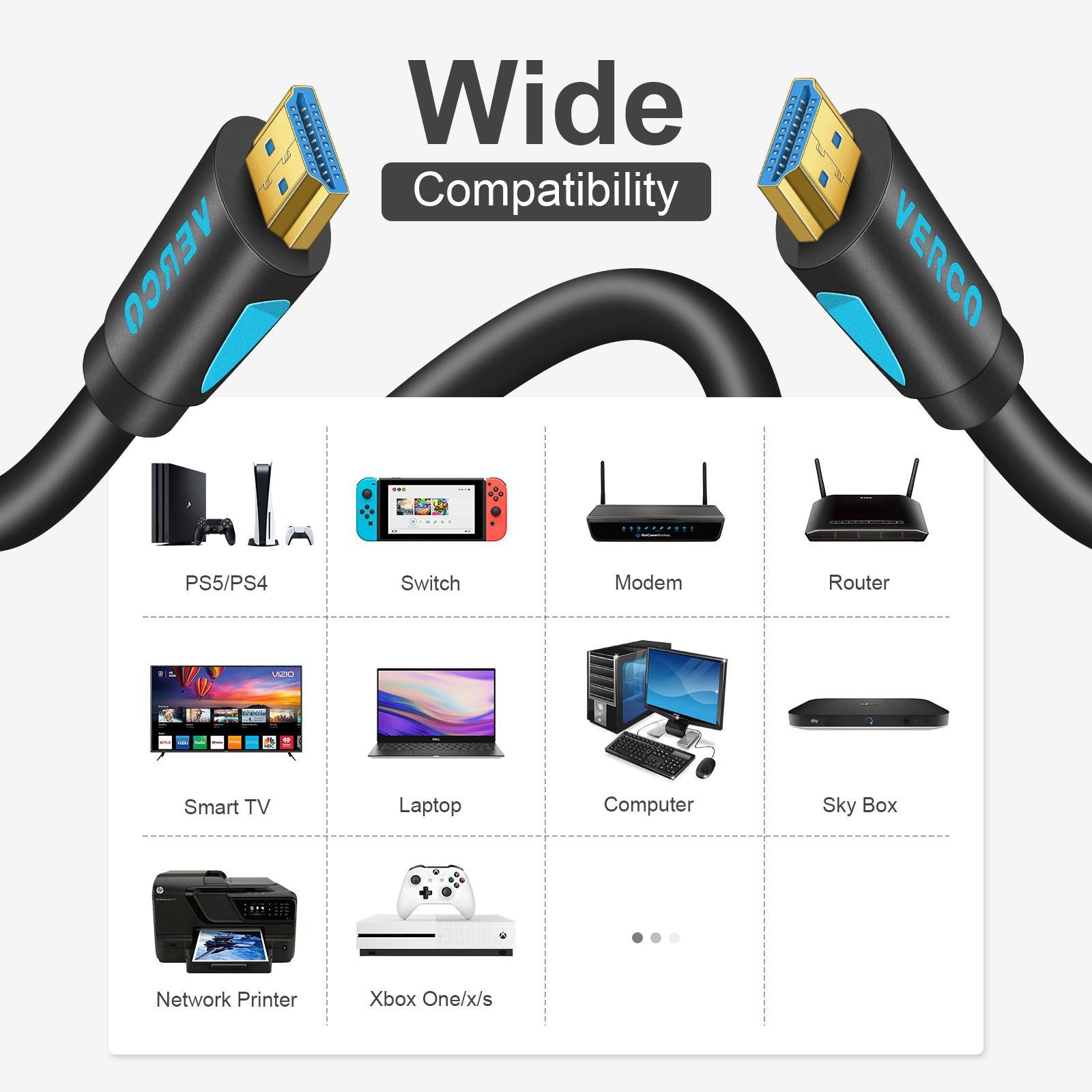 VERCO Full HD 4K 8K UHD rundes 2.1 HDMI-Kabel, HDMI Typ A, (100 cm), HDR eARC 3D Cec High Speed Ethernet Stecker sind vergoldet – Bild 4 von 5