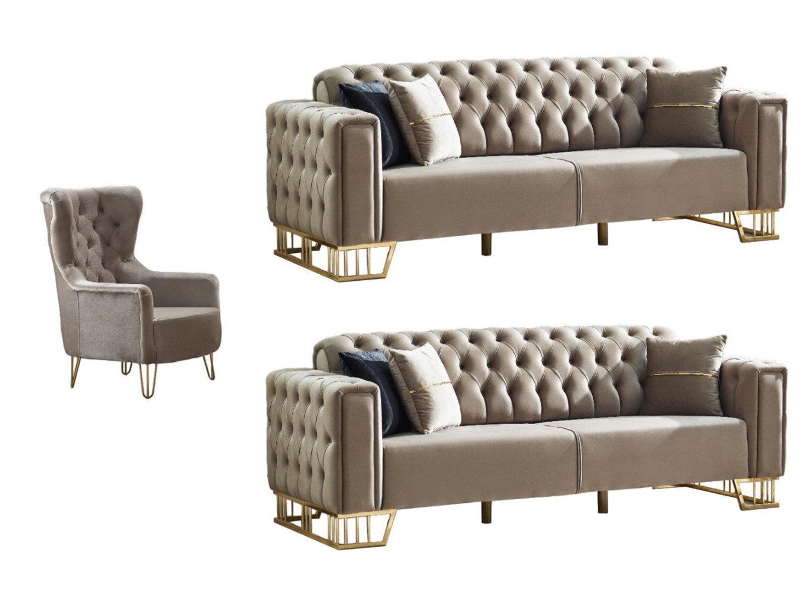 Villa Möbel Polstergarnitur Royce, (Set, Set besteht aus: 3 Sitzer+3 Sitzer+Sessel), Hand Made Quality, pflegeleichter Mikrofasersamtstoff