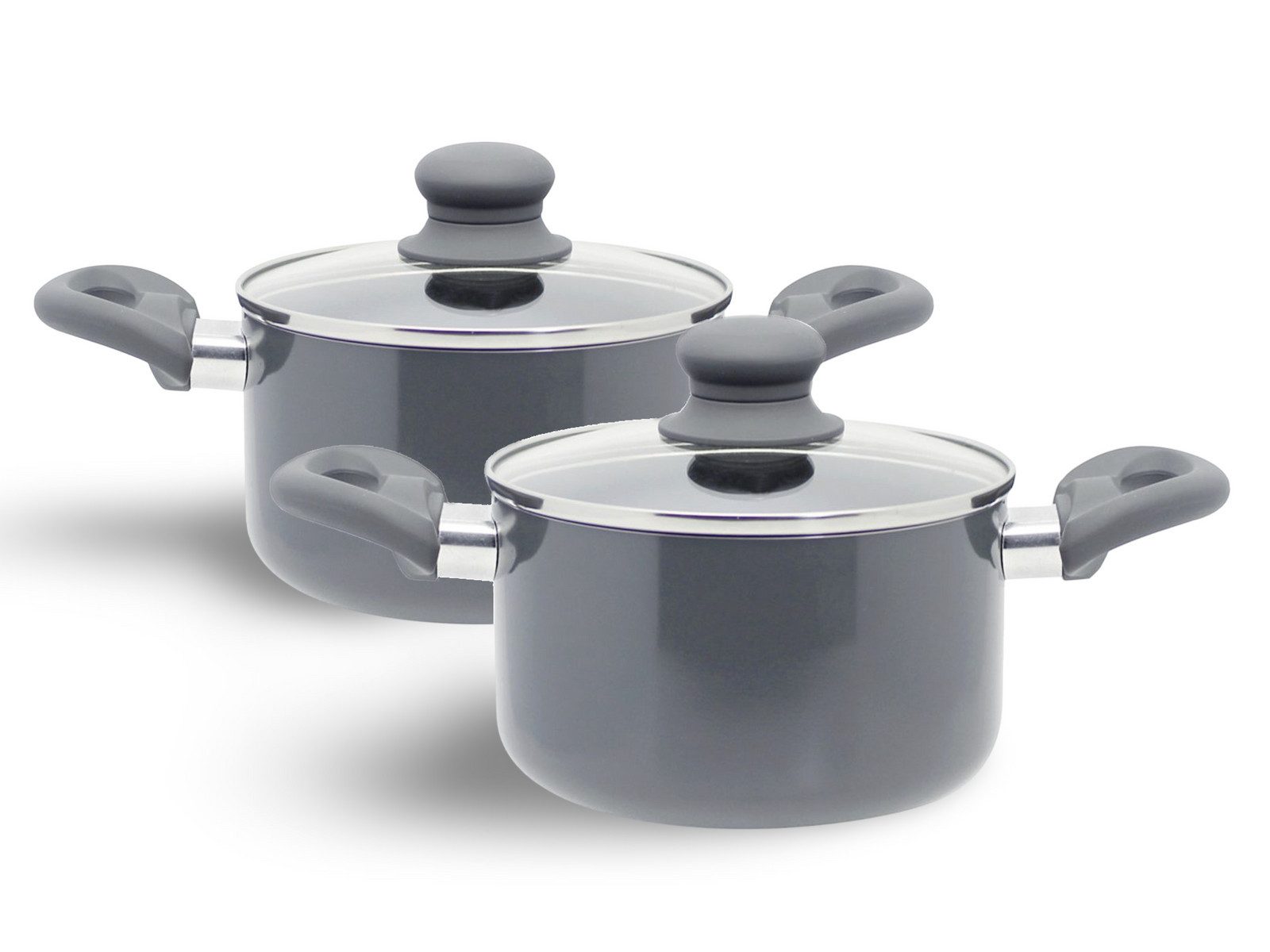 BURI Topf-Set 2x Kochtopf "Rom" PFAS-frei 16cm Alu Kochtöpfe Set Töpfe Topf Topfset, Aluminium