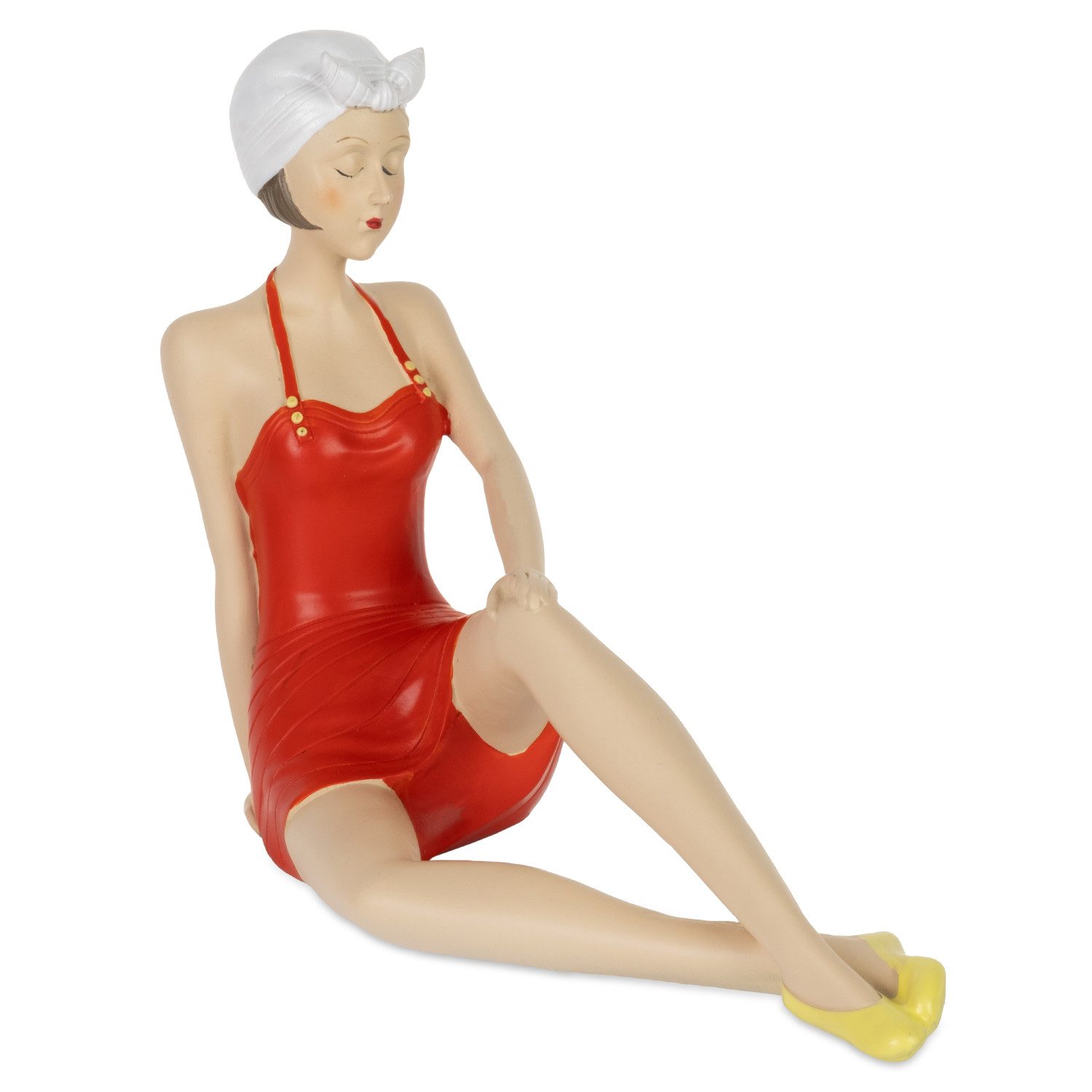 Moritz Dekofigur Dekofigur Dame rot im Retro Badeanzug sitzend, Polyresin Figuren Deko Geschenk Geometrische TierFigur Modern Skulptur