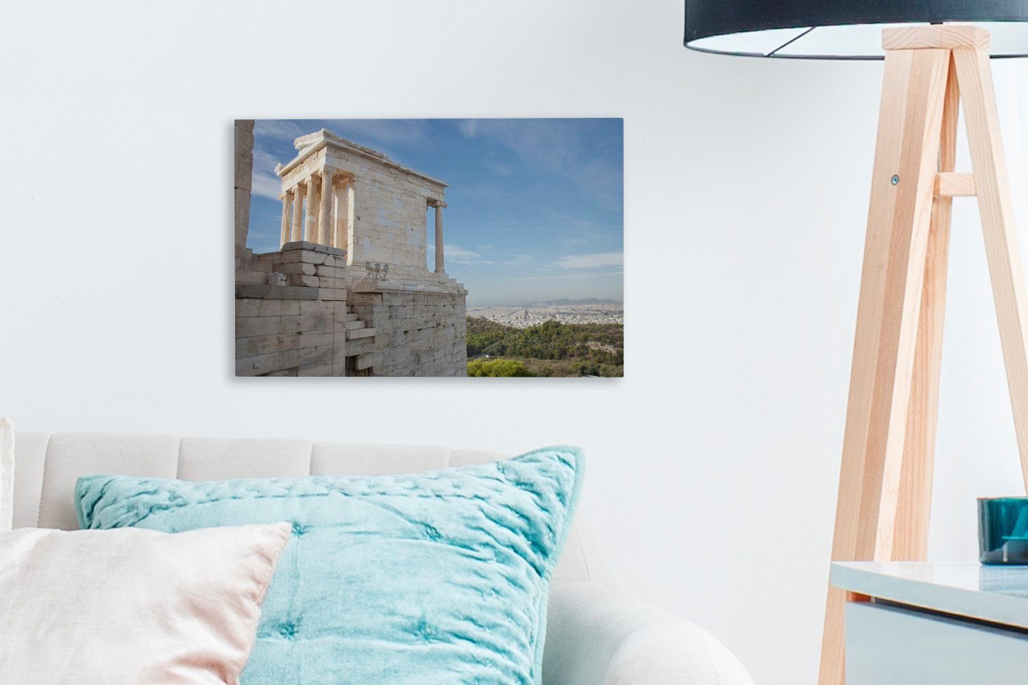 OneMillionCanvasses® Leinwandbild Der Tempel Athene der cm auf der Wandbild (1 Wanddeko, St), Aufhängefertig, im Athen 30x20 mit Leinwandbilder, Akropolis Hintergrund