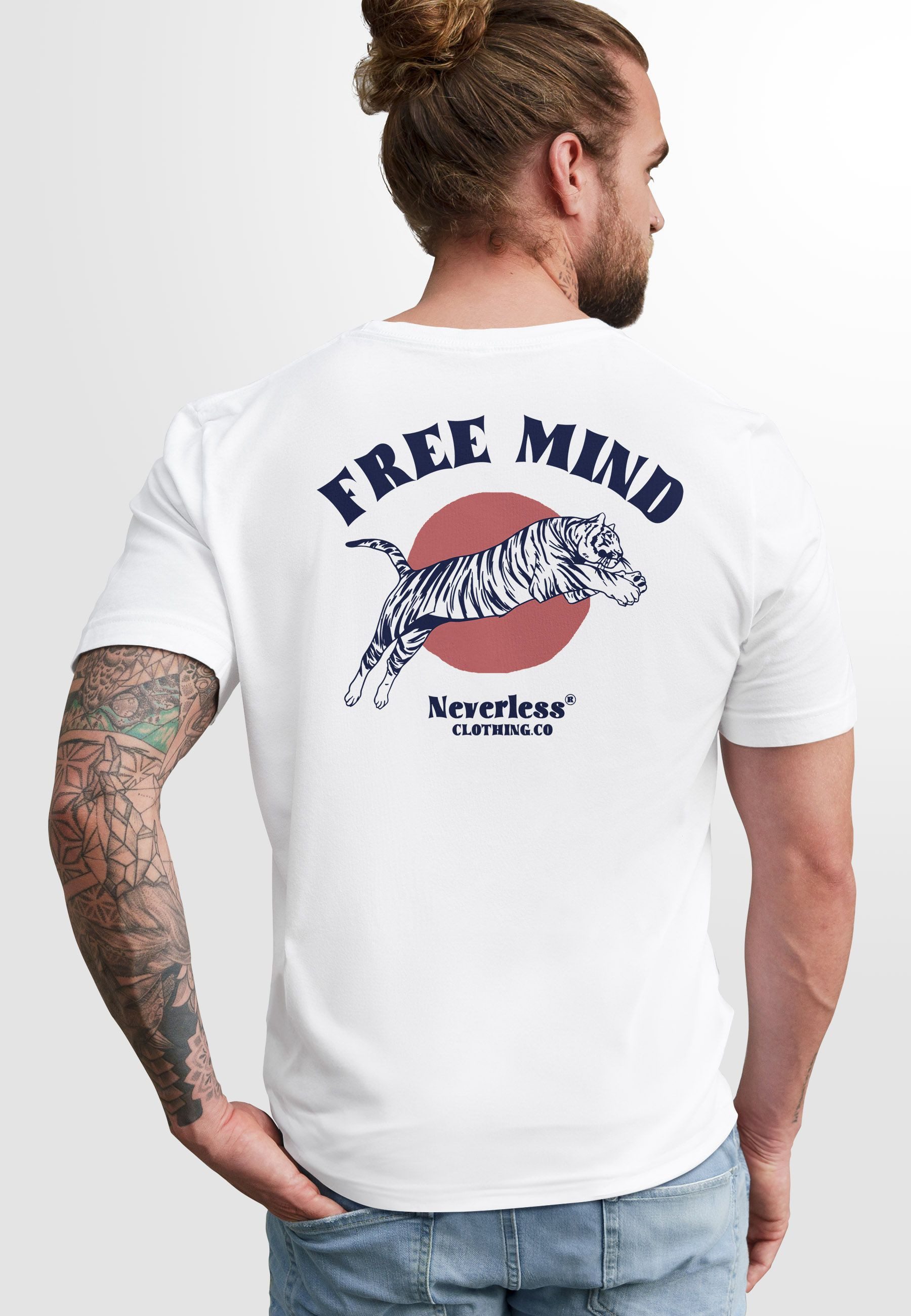 Neverless Print-Shirt Herren T-Shirt Backprint Tiger Motiv Schrift Statemen günstig online kaufen