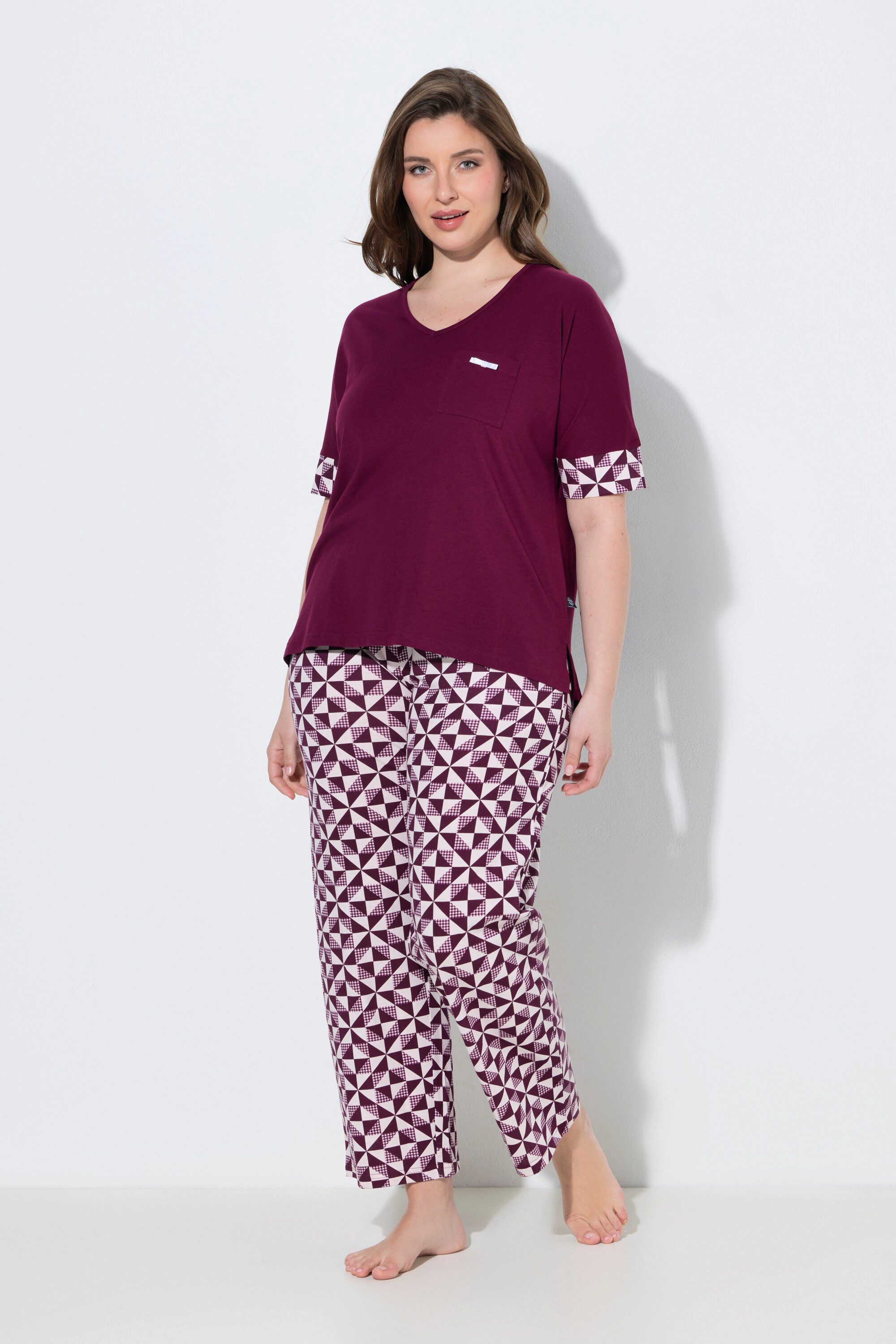 Pyjama Pyjama Karo V-Ausschnitt Halbarm