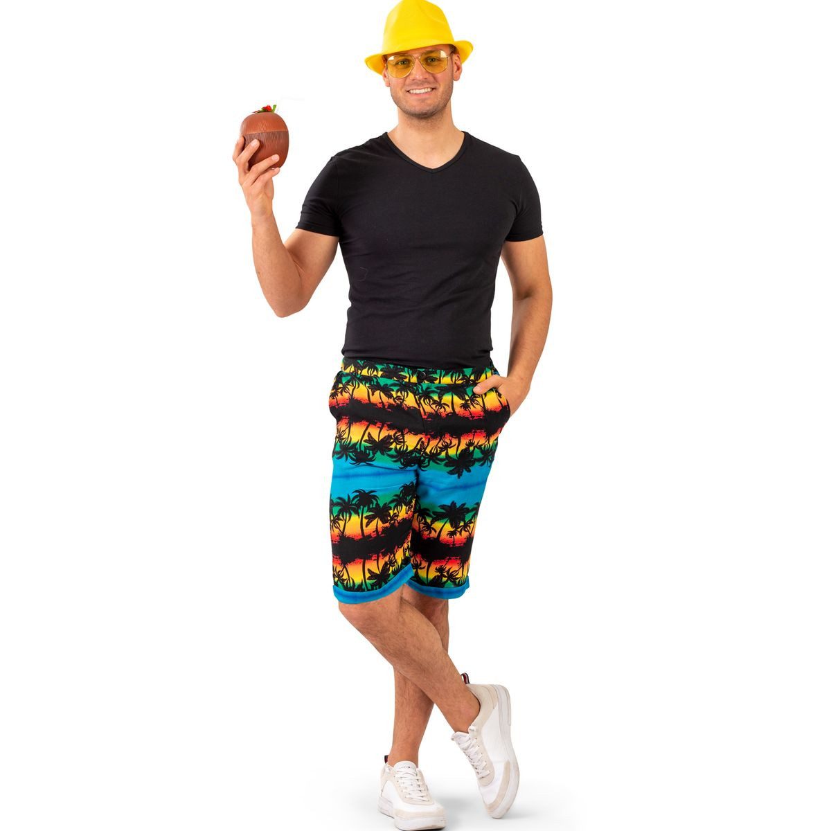 Funny Fashion Kostüm Hawaii Aloha Shorts mit Palmen Sonnenuntergang für Herren