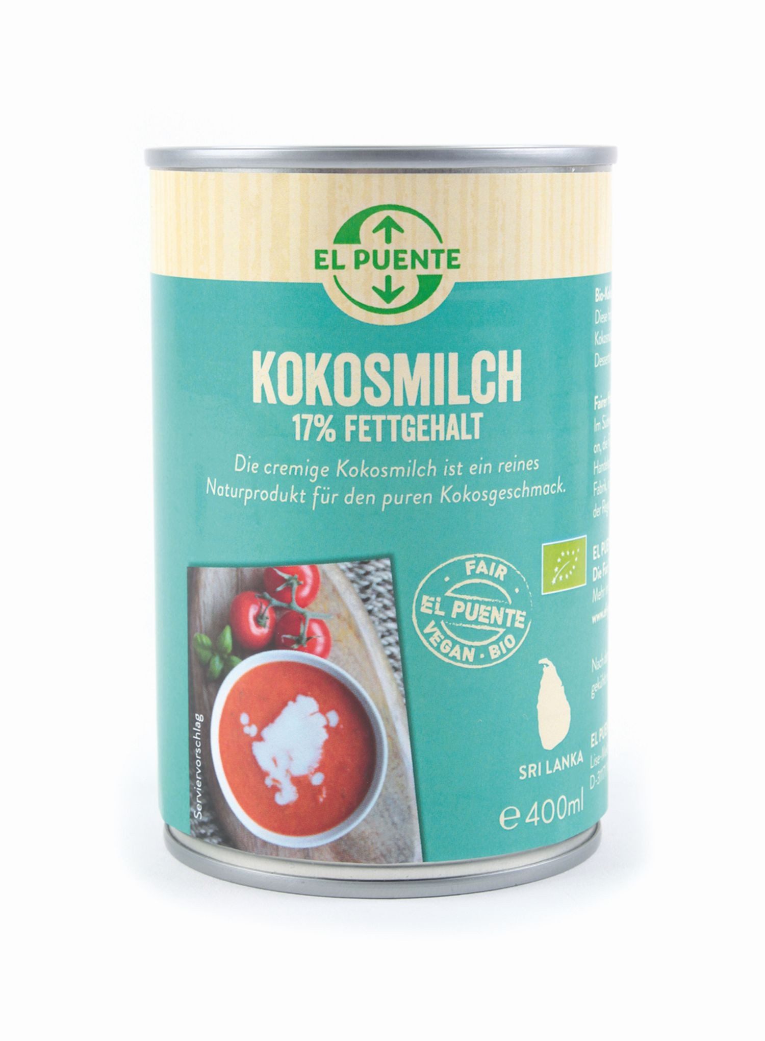 El Puente Dip Bio-Kokosmilch 17 % Fettanteil, Fair Trade, Vegan, Bio, Glutenfrei, Fair Trade