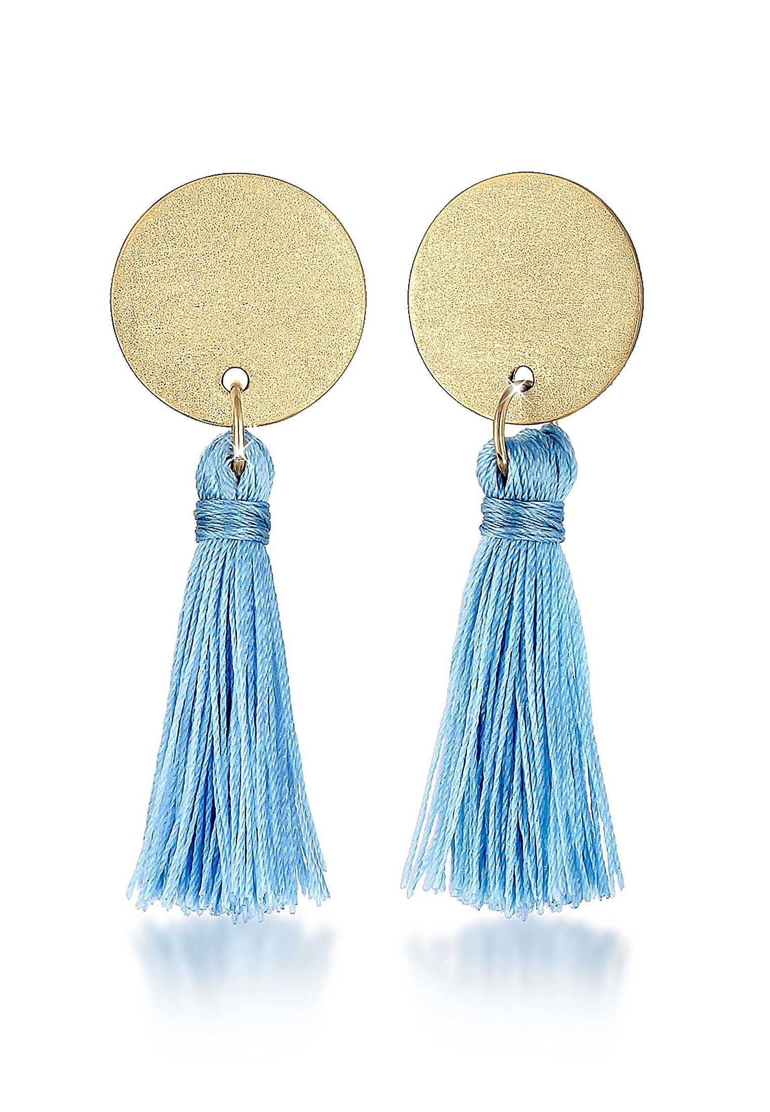 Elli Paar Ohrstecker Hänger Kreis Boho Tassel Trend Matt 925 Silber