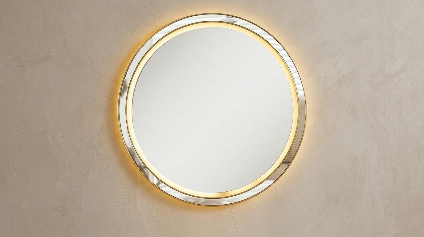 Xlmoebel Wandspiegel Beiger runder Wandspiegel mit LED – stilvoll und funktional, Made in Europa
