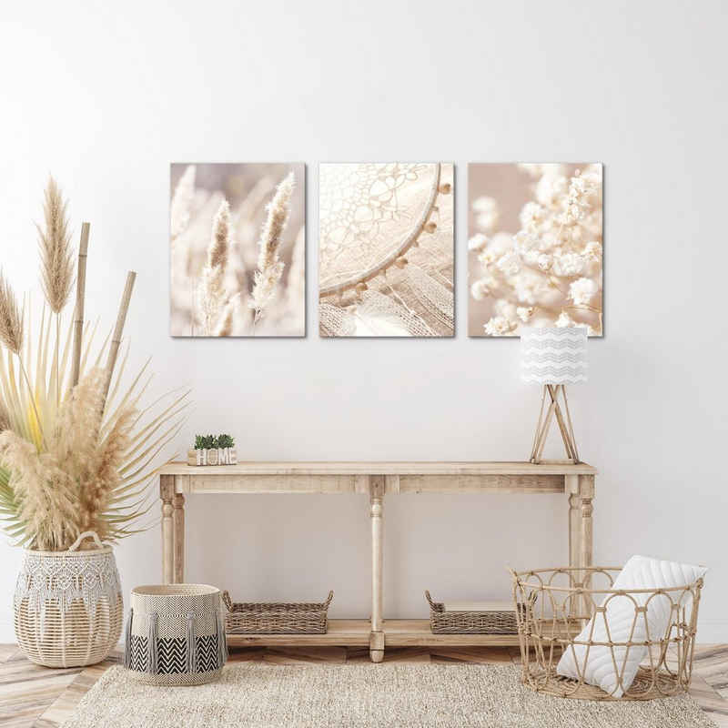 Novart Wandbild 3 Wandbilder Set Natur Wohnzimmer Deko Landschaft Berge Boho, Boho