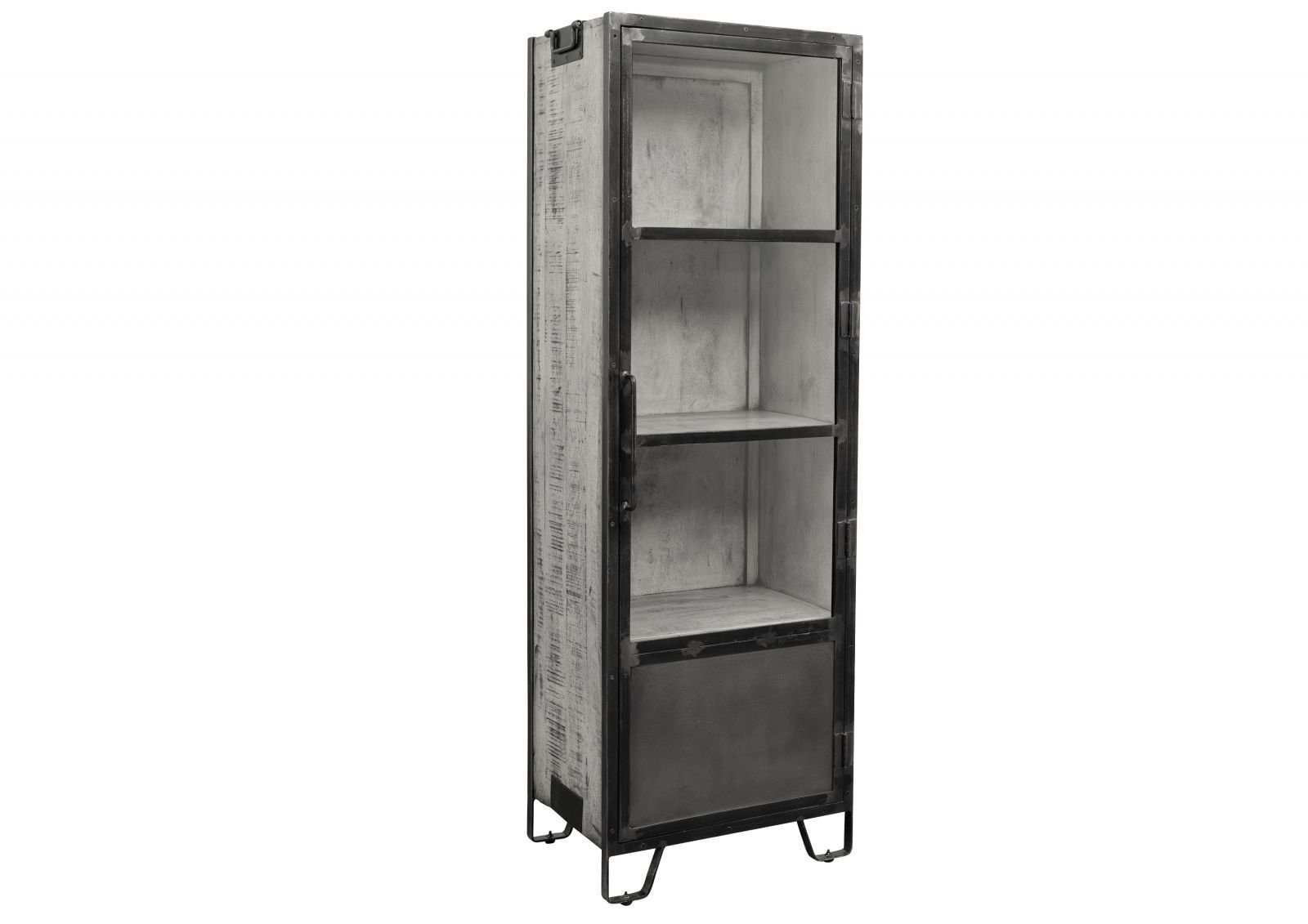 Massivmoebel24 Standvitrine HEAVY INDUSTRY Mango Massivholz grau (Massivholz montiert 55 HEAVY INDUSTRY #140) Mango 60x40x180 cm (BxTxH) grau lackiert