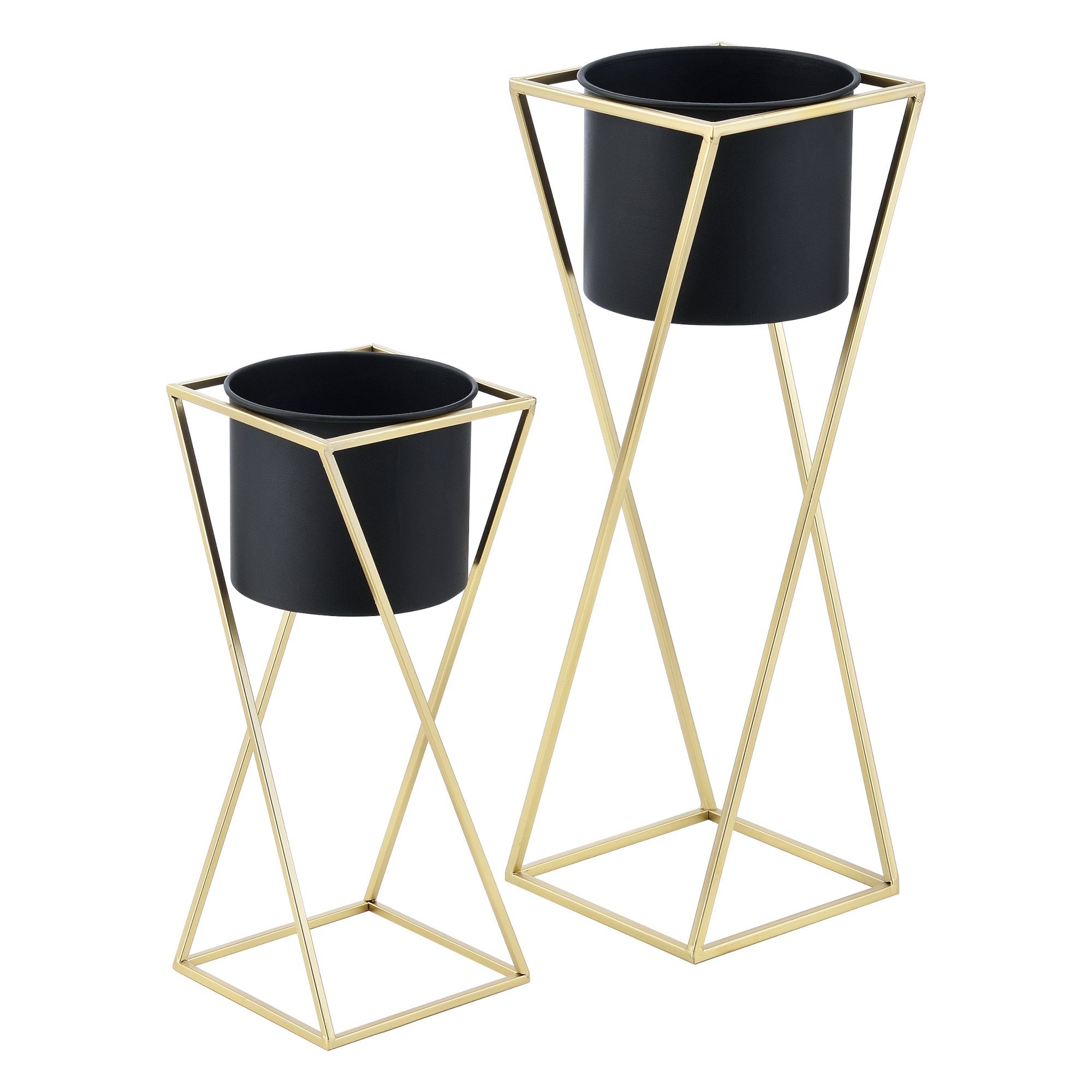 en.casa Flower Stand (Set of 2), »Mons« Flower Pot Plant Stand Plant Pot Metal Gold/Black