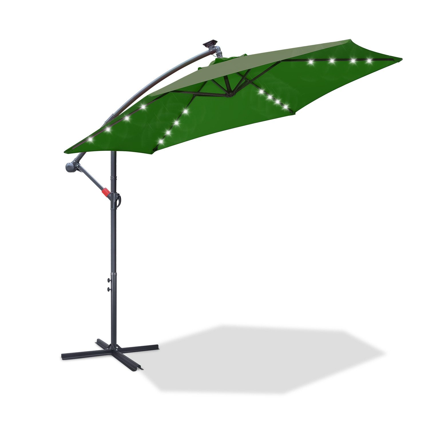 Sonnenschirm Sonnenschirm 300 cm Kurbel Ampelschirm mit LED & Windsicherung Grün