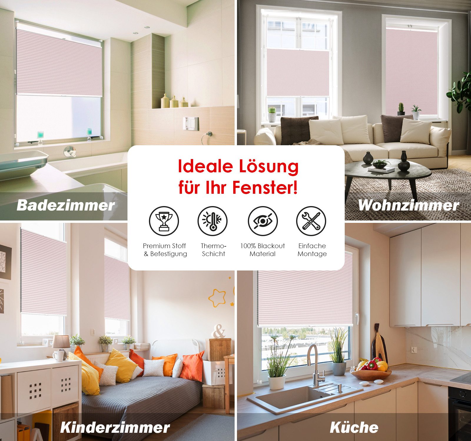 DomDeco Wabenplissee Thermo Plissee ohne Bohren - Hitzeschutz, Verdunkelung, verspannt, abdunkelnd, Klemmfix, stufenlos, kälteschutz, modernes Fensterplissee
