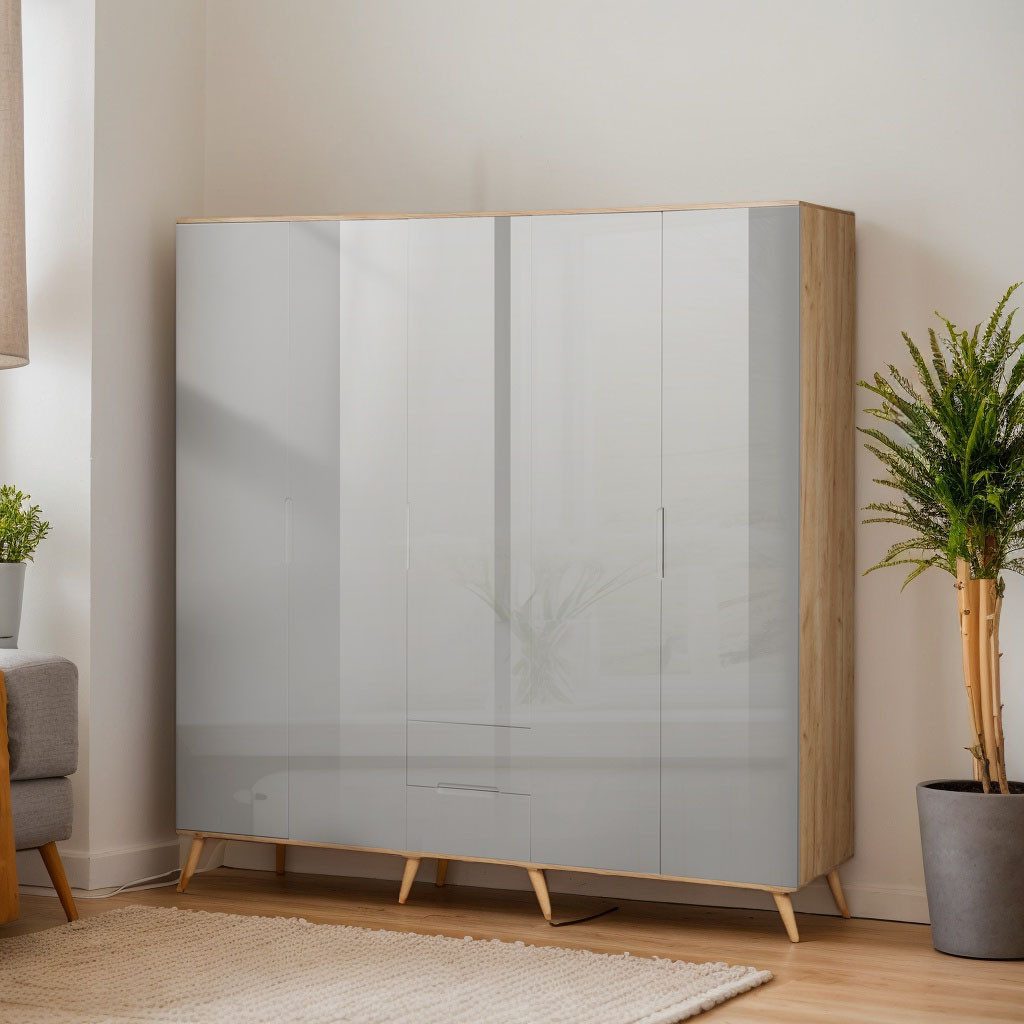 OTTO home Kleiderschrank Lund Schlafzimmerschrankim skandinavischem Design Garderobenschrank mit Premium Innenausstattung, Breite 200cm hochglanz