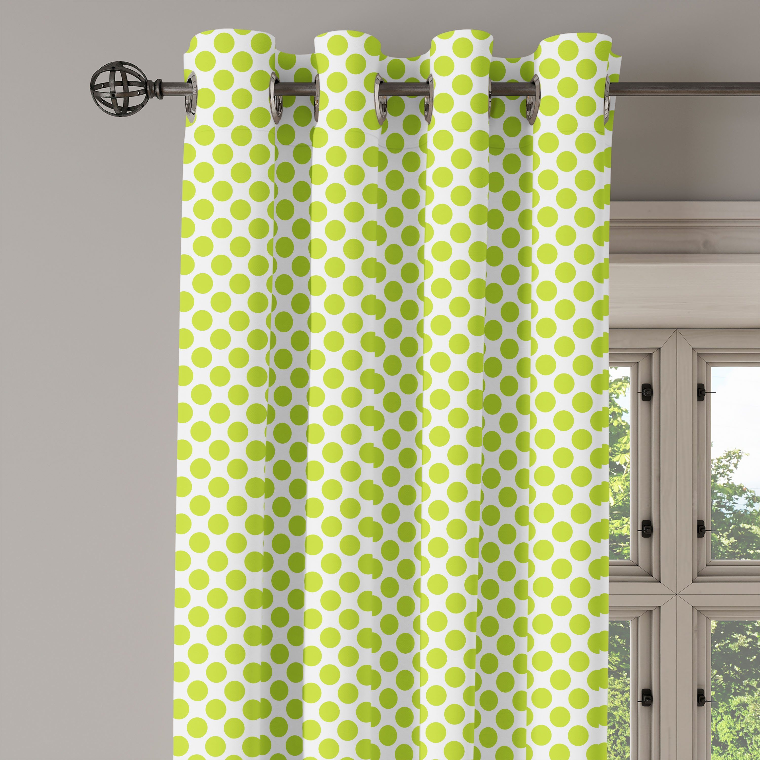 Vintage-Punkte Dekorative Gardine 2-Panel-Fenstervorhänge für Girlish Abakuhaus, Green Wohnzimmer, Lime Schlafzimmer