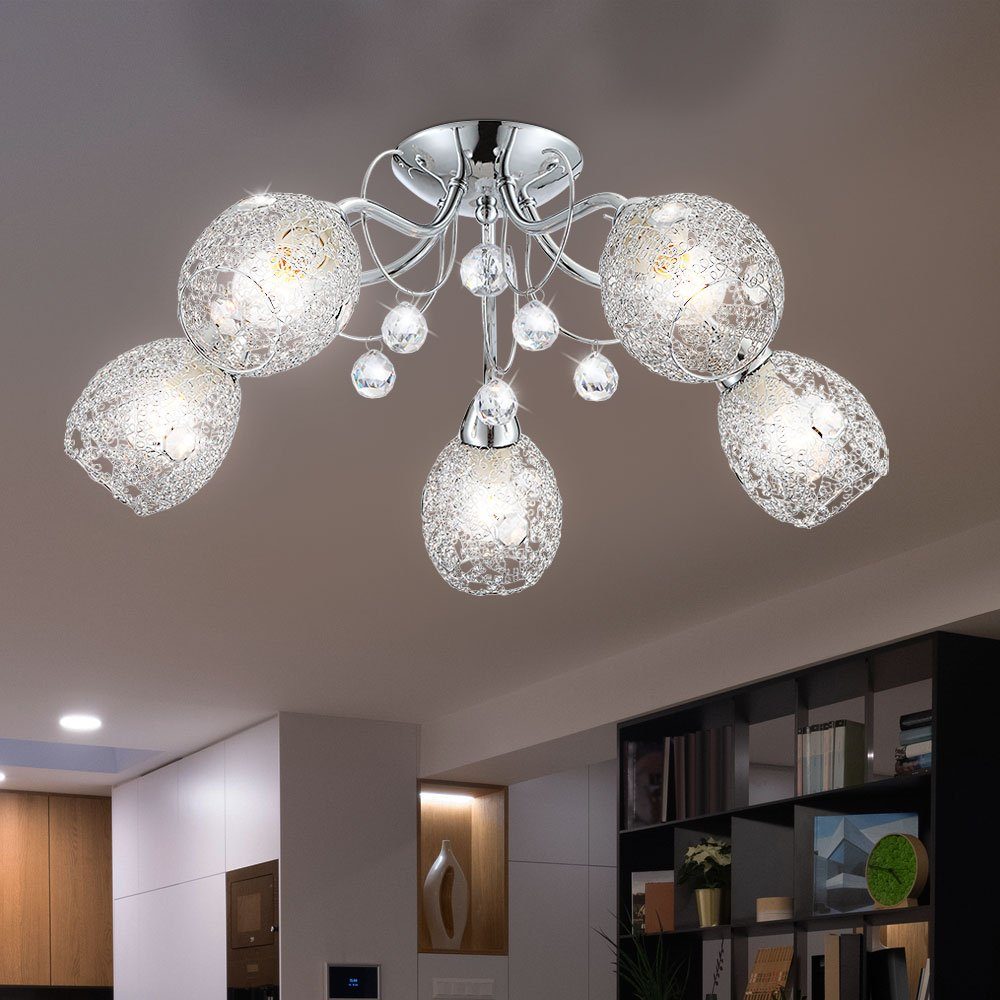 GLOBO LIGHTING Deckenleuchte, Leuchtmittel nicht inklusive, Deckenleuchte Kristall Deckenlampe Beleuchtung Chromgeflecht Licht