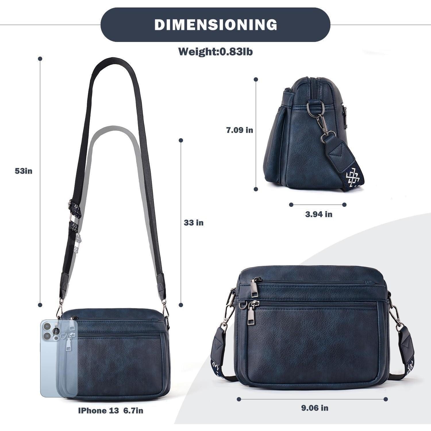 LuxusKollektion Umhängetasche Damen Umhängetasche Mittelgroß Leder Breiter Gurt Blau