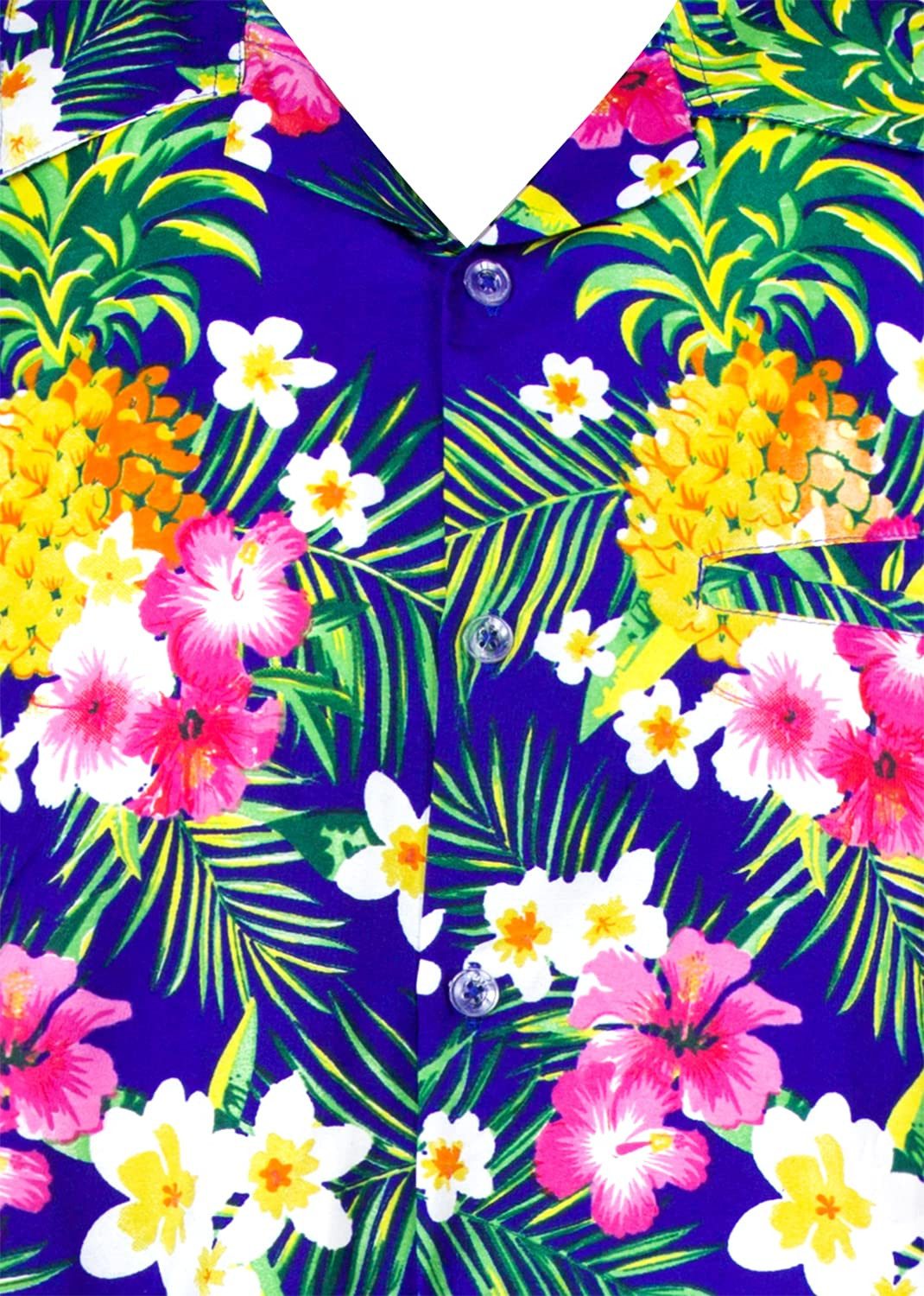 King Kameha Hawaiihemd Pineapple Flowers Kids Funky Hawaii-Hemd Kinder Kurzarm Front-Tasche