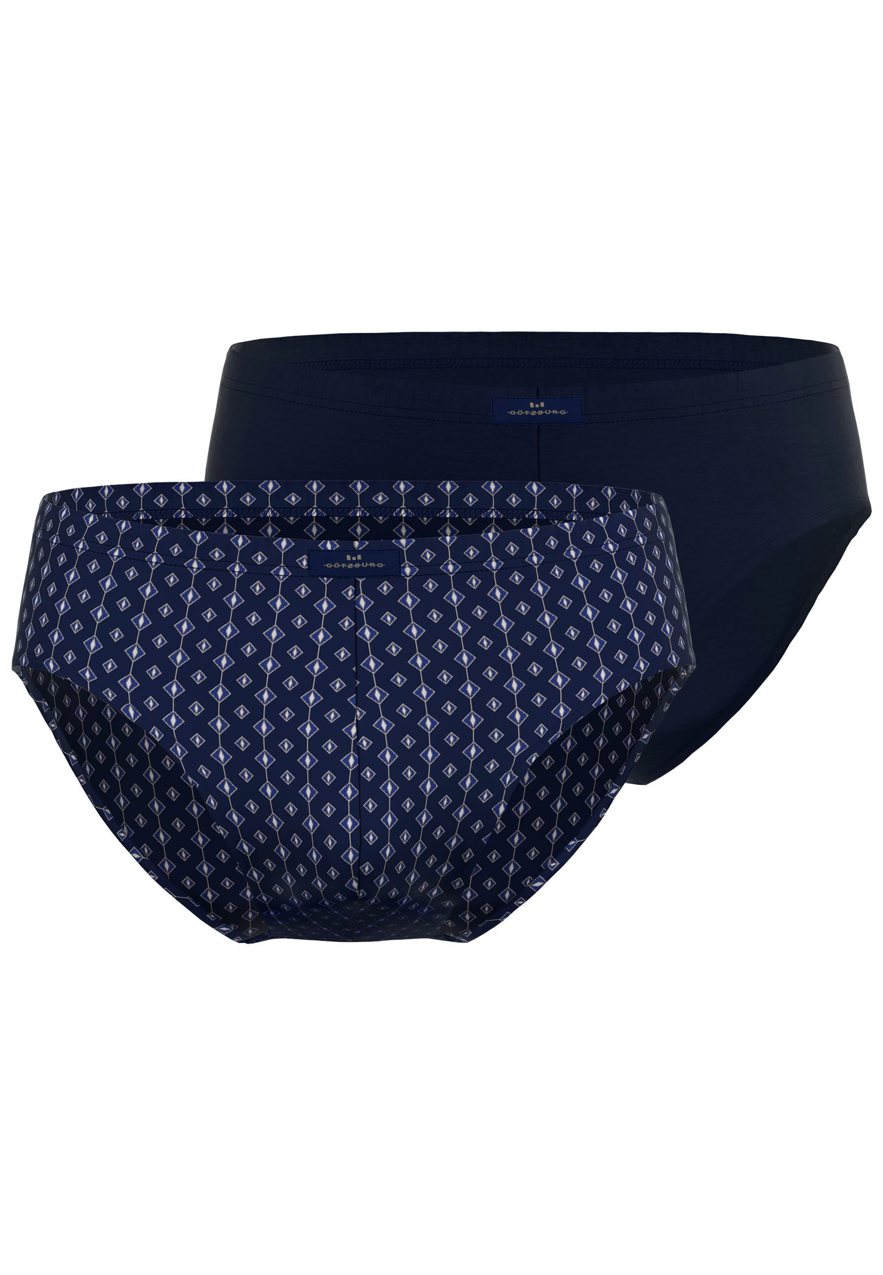 GÖTZBURG Slip Kos (2er Pack) eng, sitzt niedriger, gemustert, basic, kurz, mit Logo, Baumwollmix