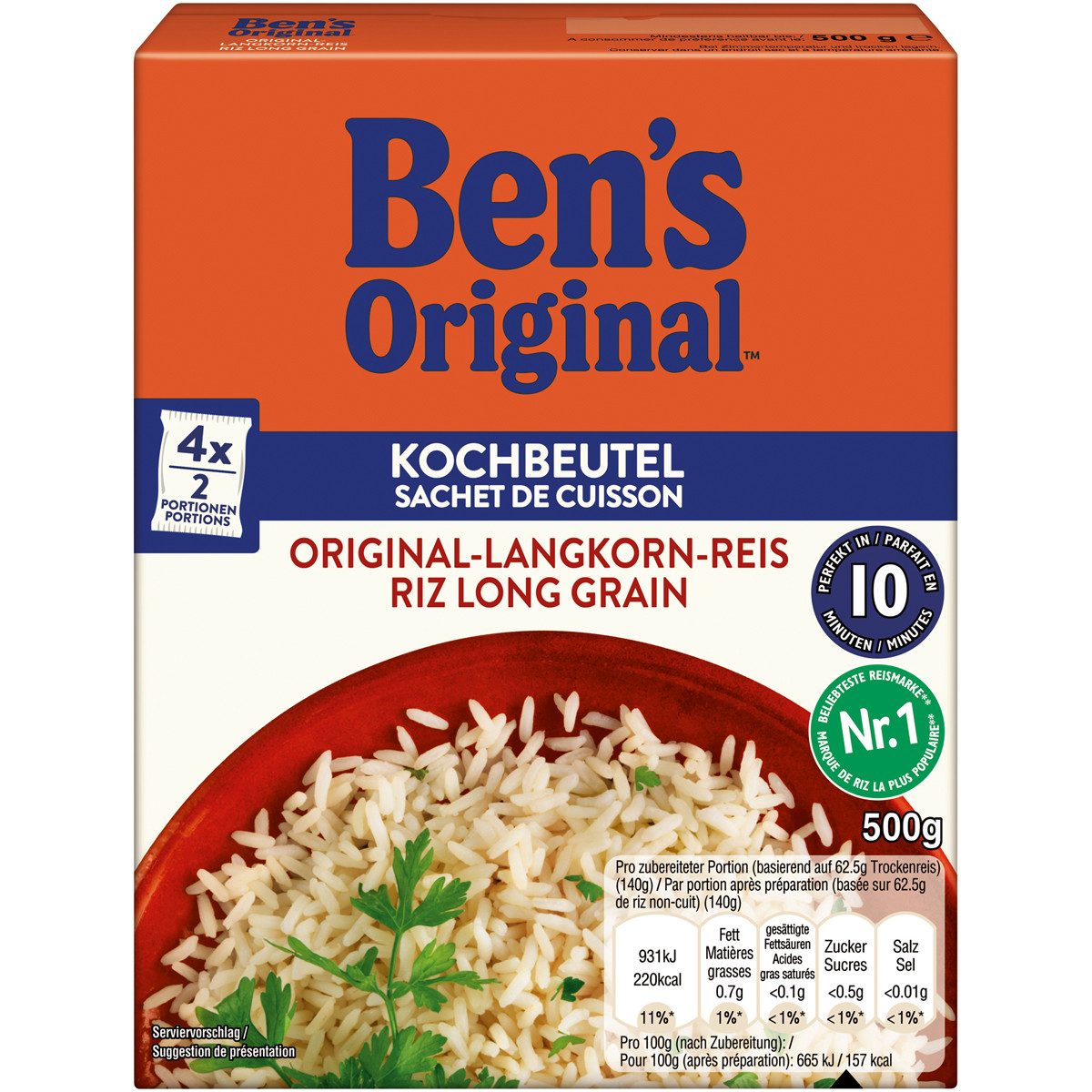 Ben's Original Reis, Bens Original Langkorn Reis 10 Minuten praktische Kochbeutel 500g