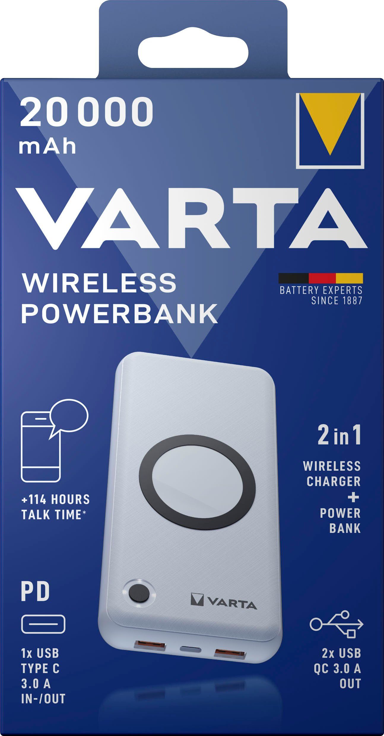 20.000 Power VARTA Wireless Bank Batterie-Ladegerät