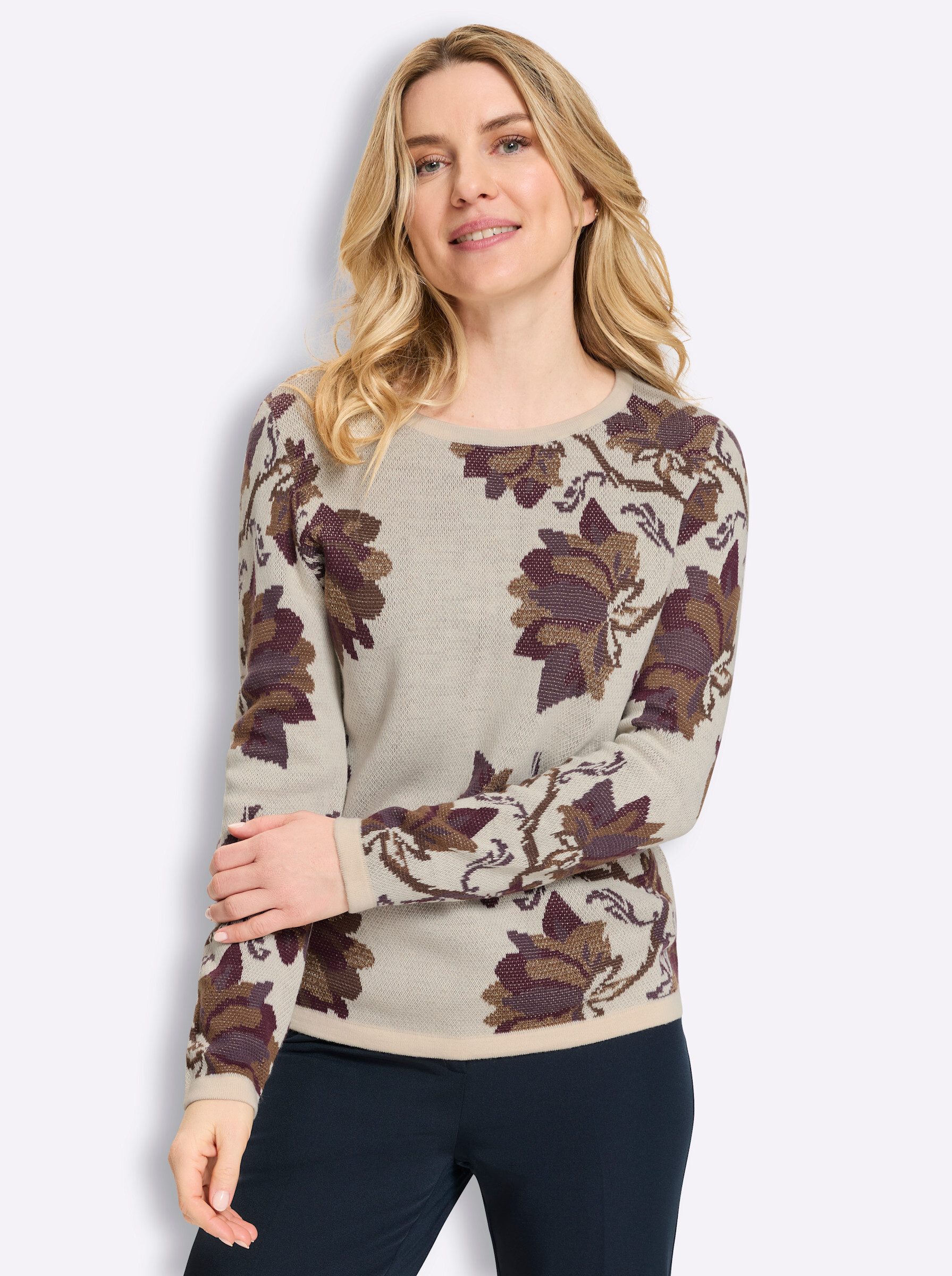 Sieh an! Strickpullover Jacquard-Pullover Langarm Feinstrick