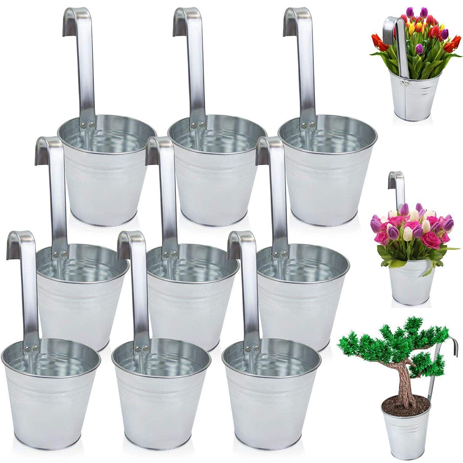 astor24 Pflanzkübel Hängetöpfe Zink (Blumentopf silber Stück Geländertopf), verarbeitet Topf hochwertig Blumen Kräutertopf Balkon Garten 9