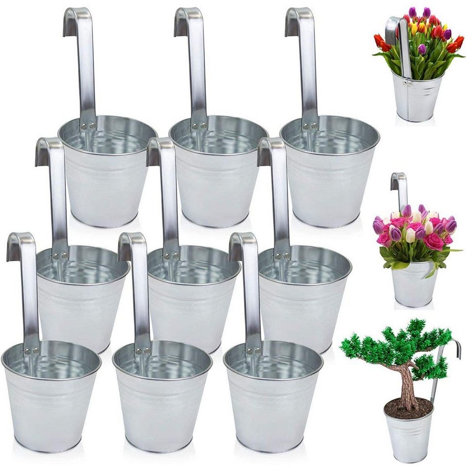 astor24 Pflanzkübel Hängetöpfe Zink (Blumentopf Garten Balkon Blumen Topf Kräutertopf Geländertopf, 9 Hängetöpfe), hochwertig verarbeitet