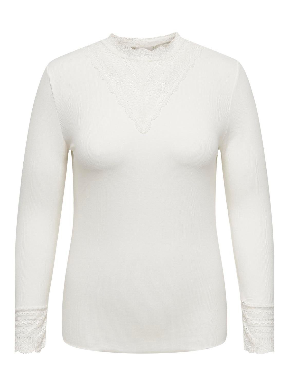ONLY CARMAKOMA Longpullover Langarm Spitzen-Detail Hochgeschlossen Curvy CARTILDE RIB LACE L/S TOP JRS
